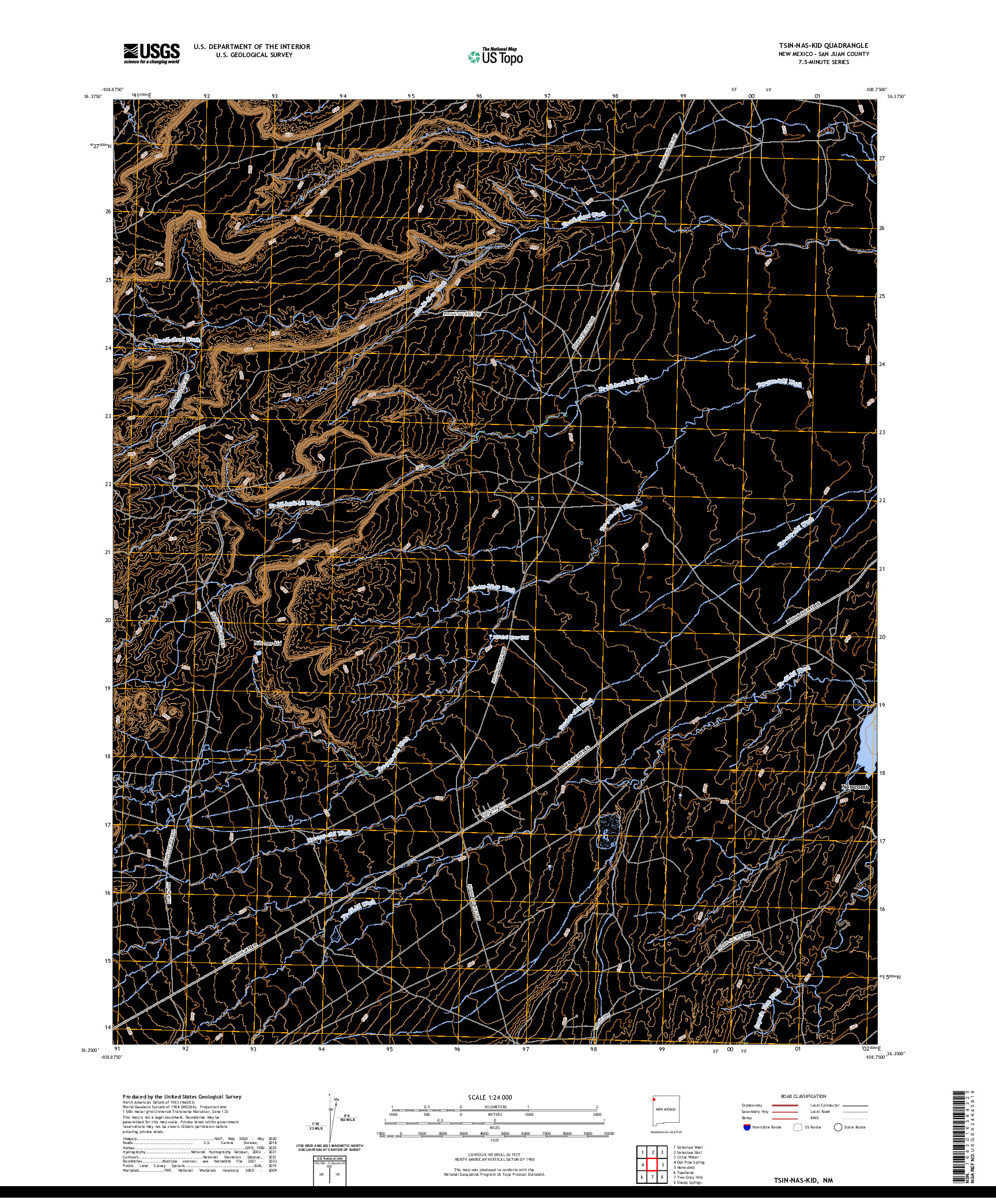 US TOPO 7.5-MINUTE MAP FOR TSIN-NAS-KID, NM