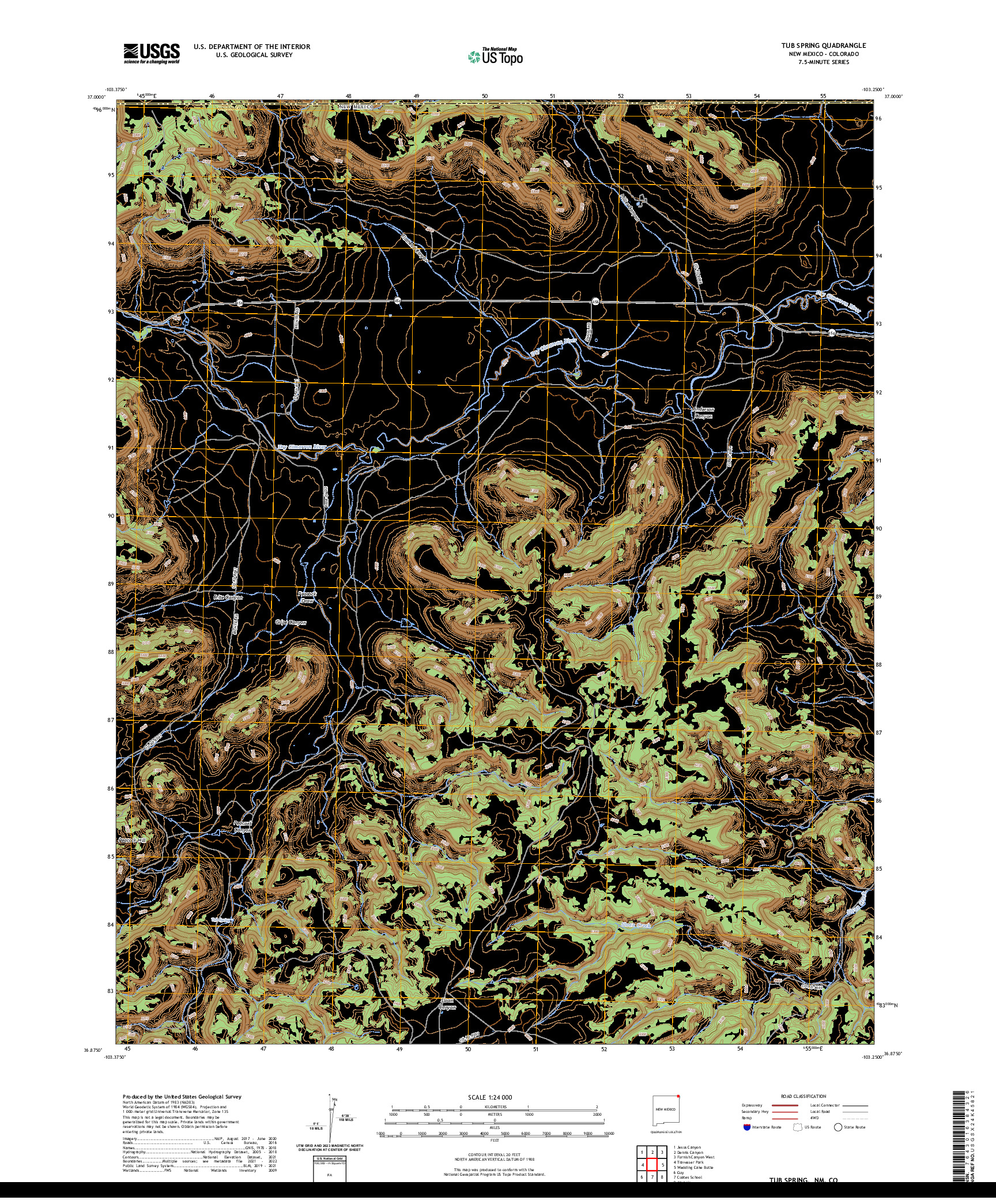 US TOPO 7.5-MINUTE MAP FOR TUB SPRING, NM,CO