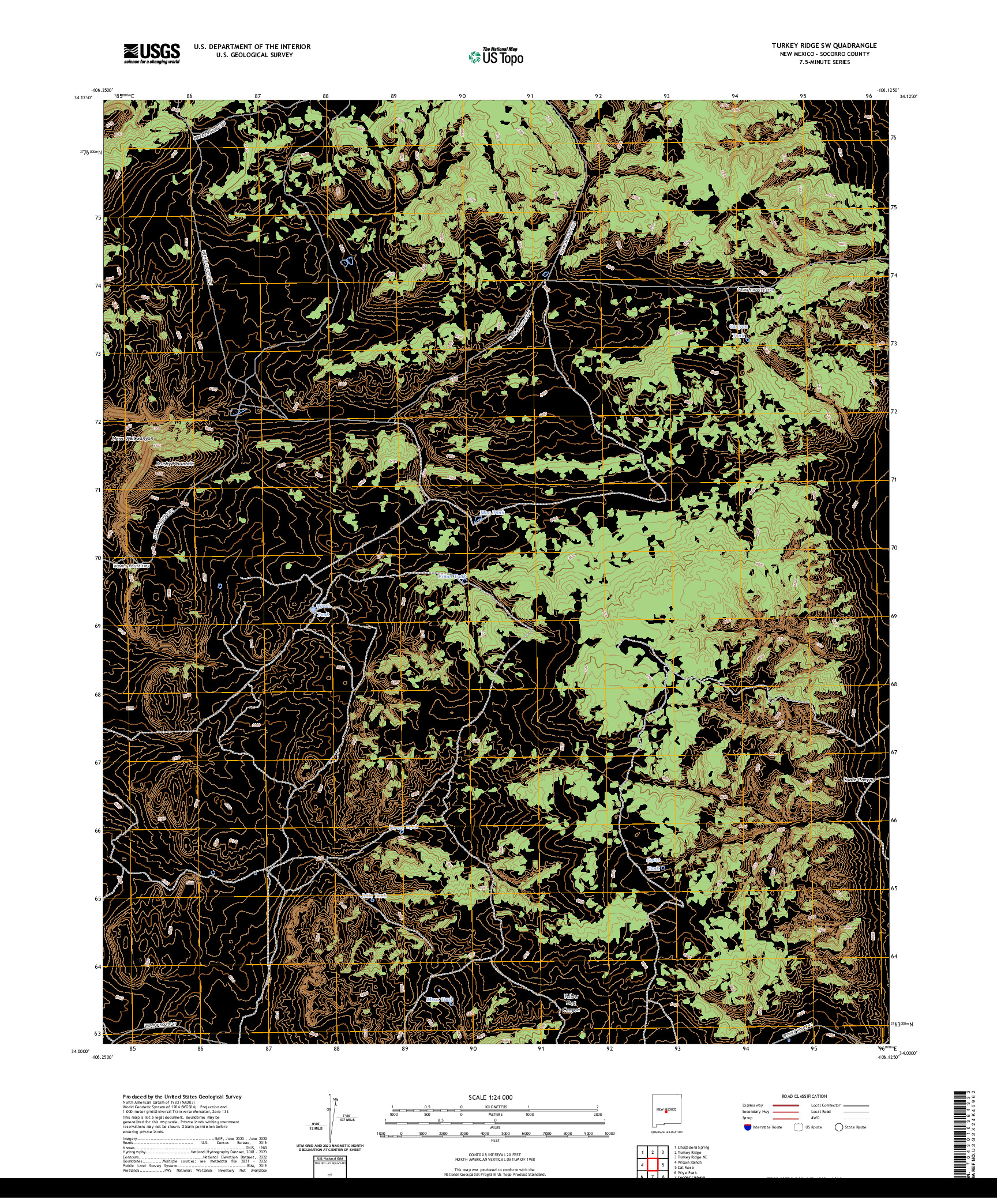 US TOPO 7.5-MINUTE MAP FOR TURKEY RIDGE SW, NM