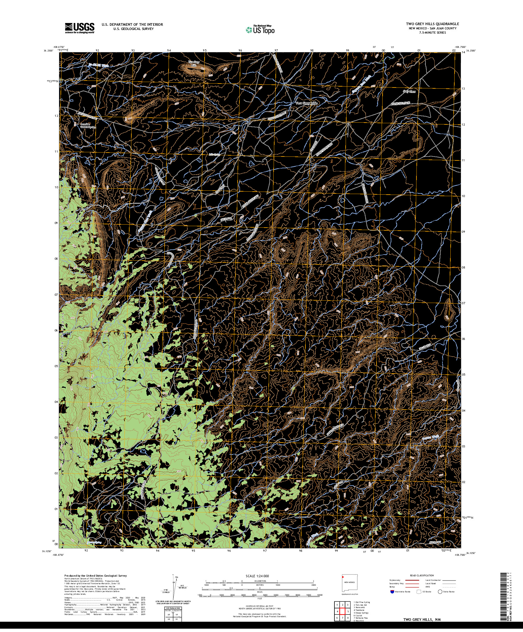 US TOPO 7.5-MINUTE MAP FOR TWO GREY HILLS, NM