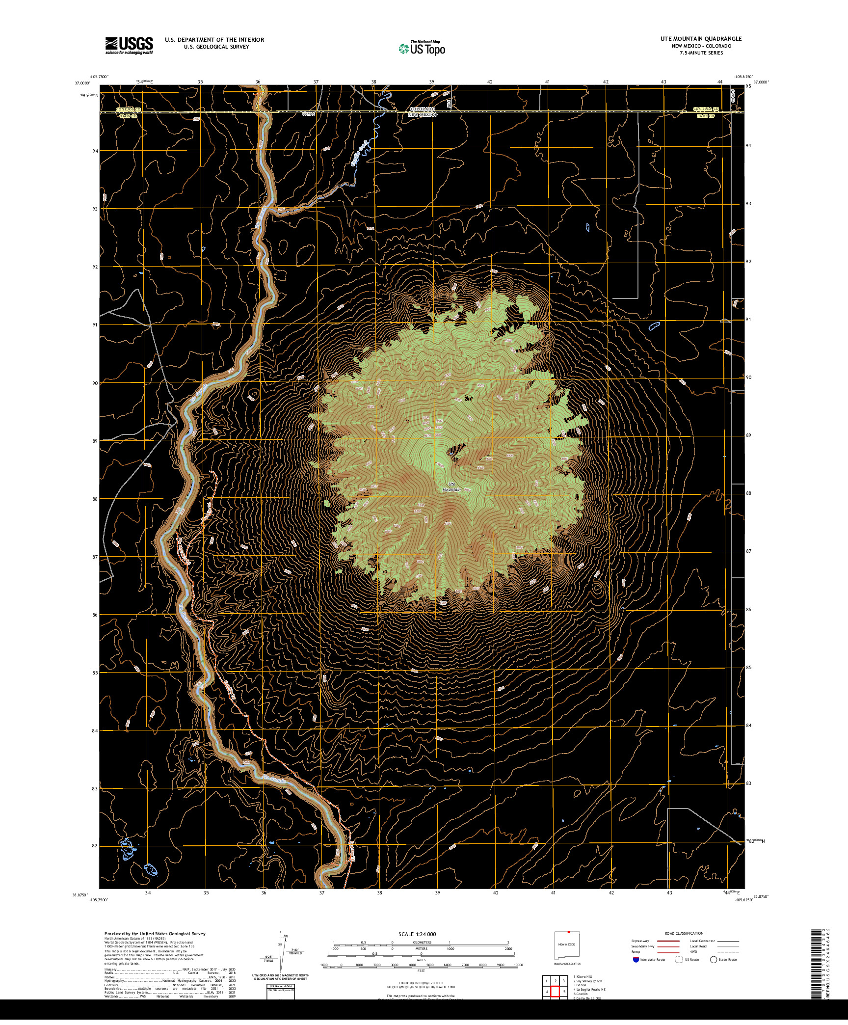 US TOPO 7.5-MINUTE MAP FOR UTE MOUNTAIN, NM,CO