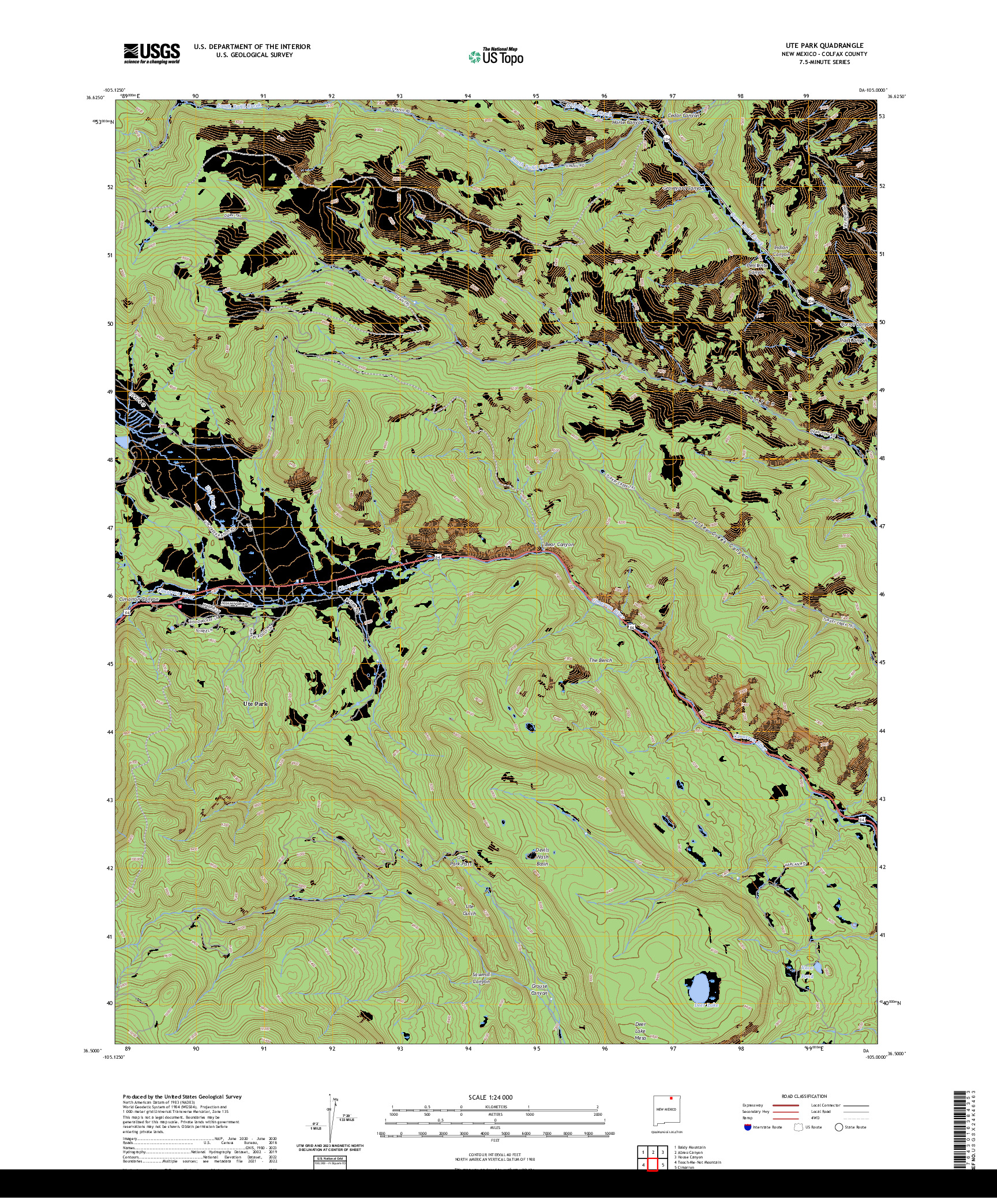 US TOPO 7.5-MINUTE MAP FOR UTE PARK, NM