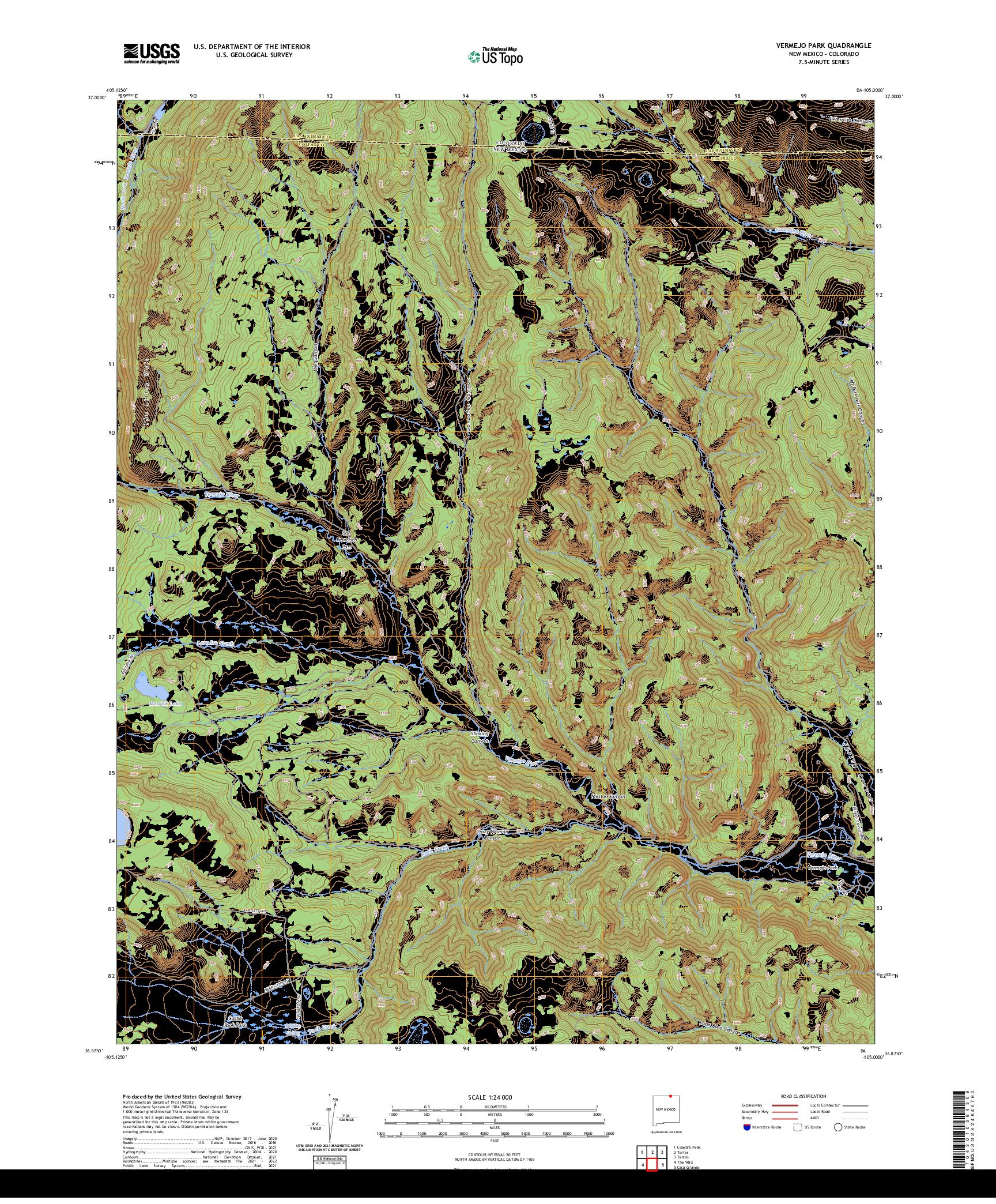 US TOPO 7.5-MINUTE MAP FOR VERMEJO PARK, NM,CO