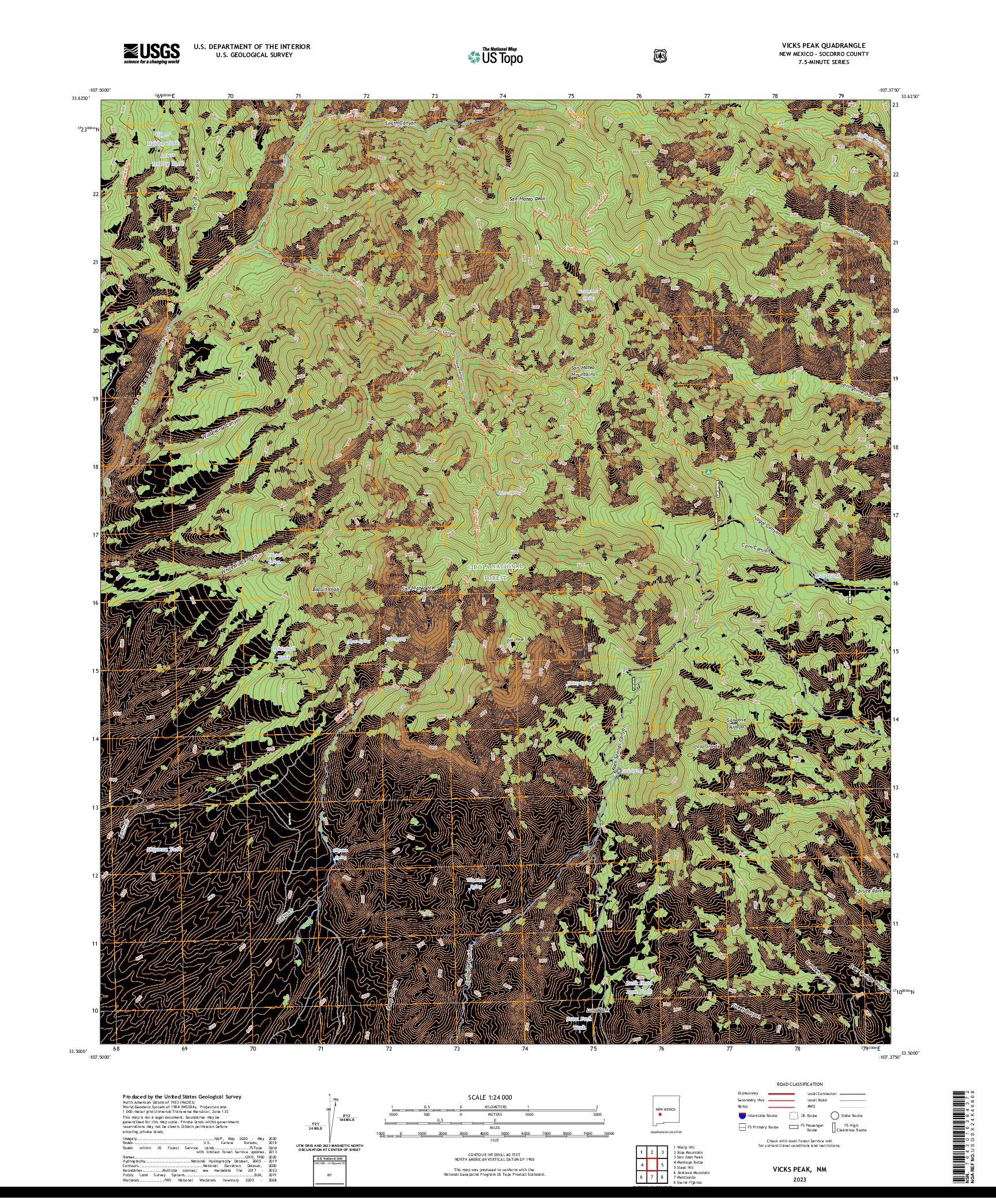 US TOPO 7.5-MINUTE MAP FOR VICKS PEAK, NM