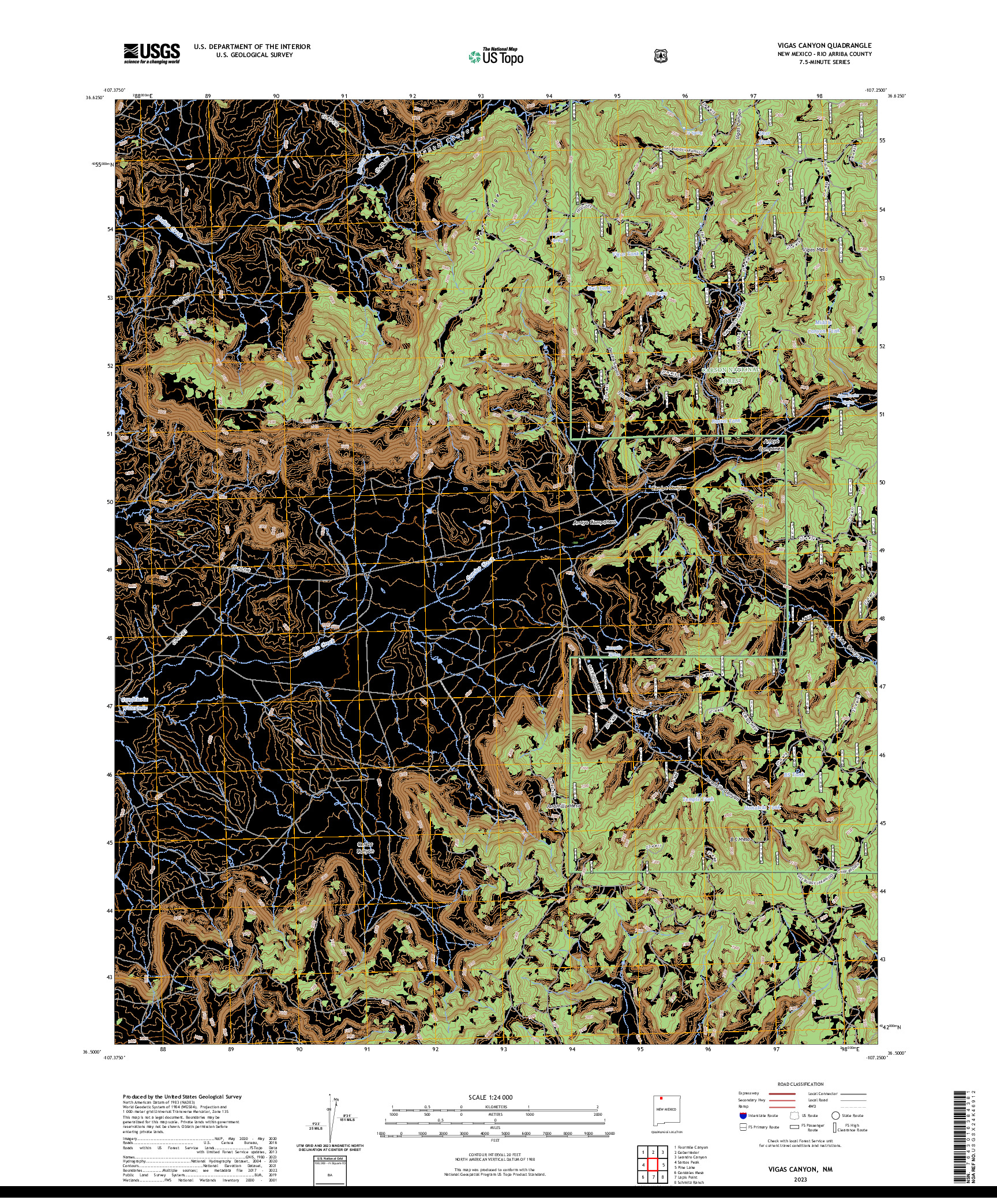 US TOPO 7.5-MINUTE MAP FOR VIGAS CANYON, NM