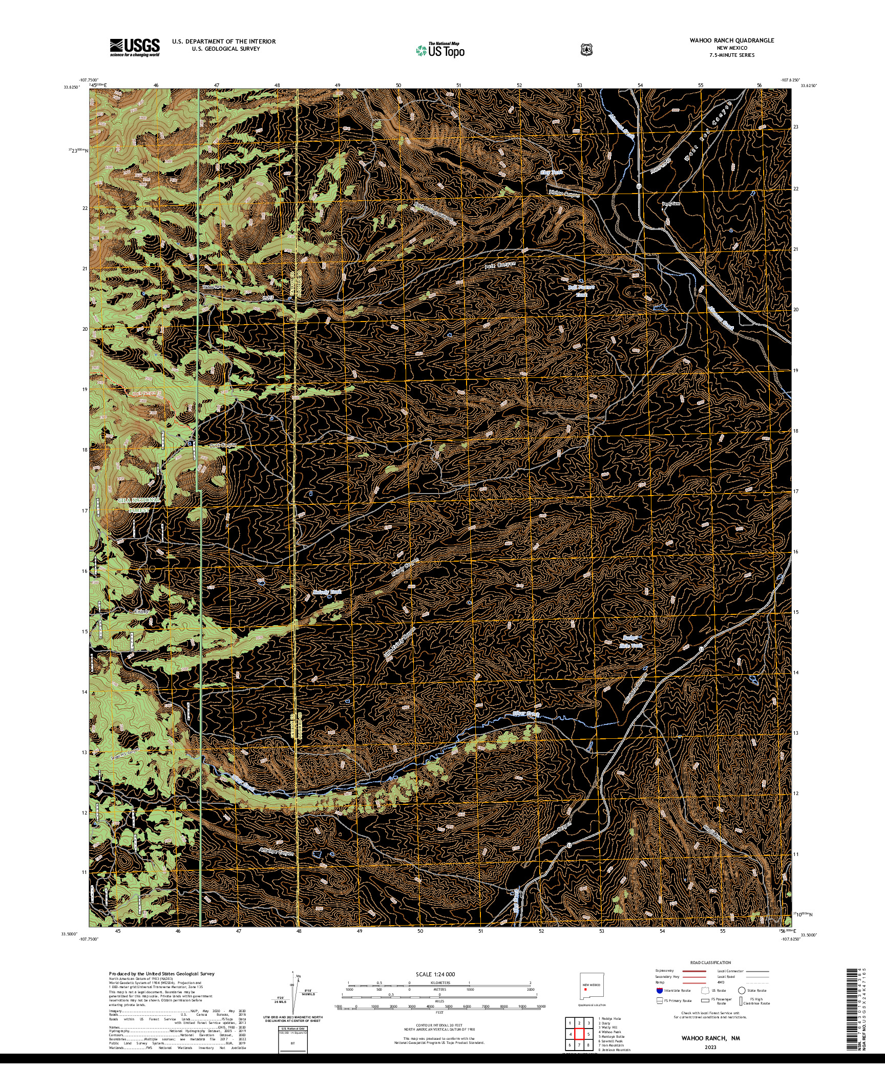 US TOPO 7.5-MINUTE MAP FOR WAHOO RANCH, NM