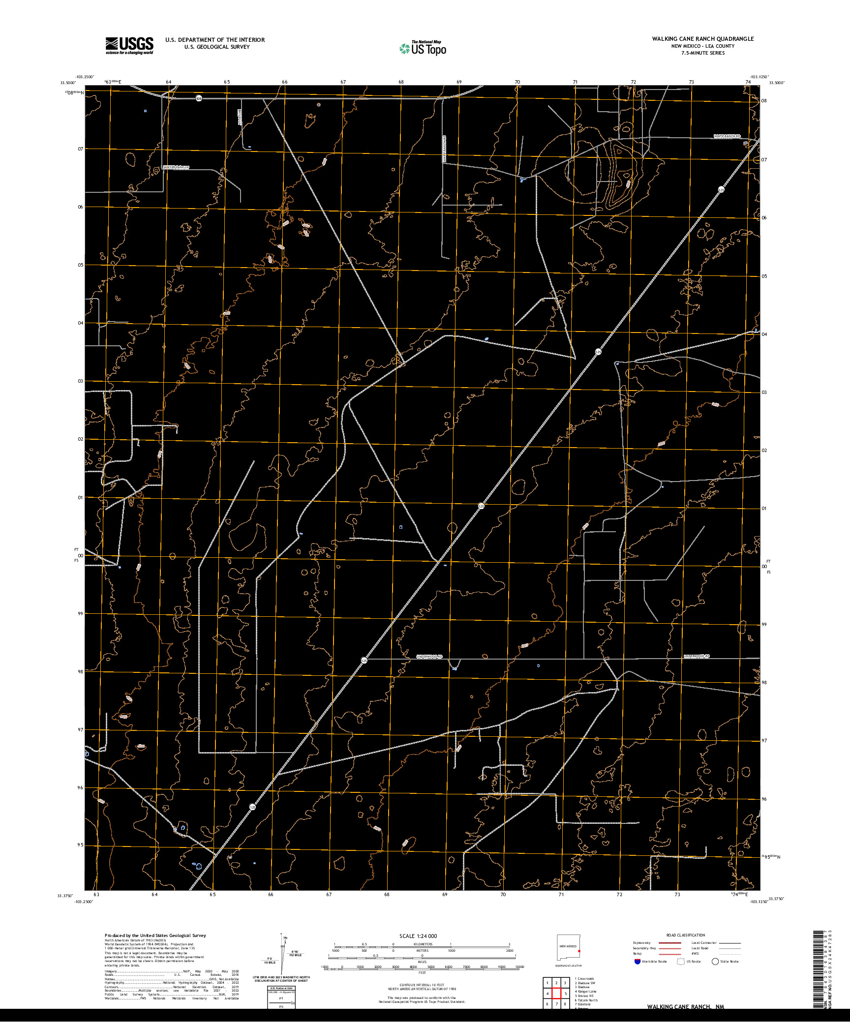 US TOPO 7.5-MINUTE MAP FOR WALKING CANE RANCH, NM