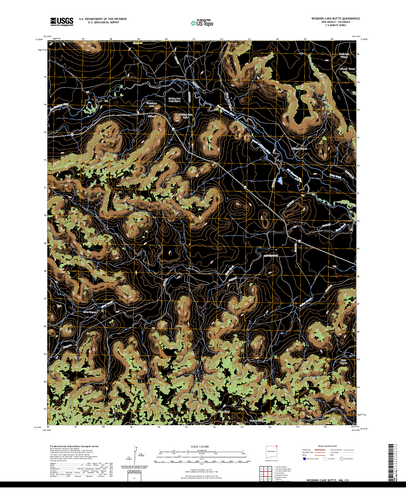 US TOPO 7.5-MINUTE MAP FOR WEDDING CAKE BUTTE, NM,CO