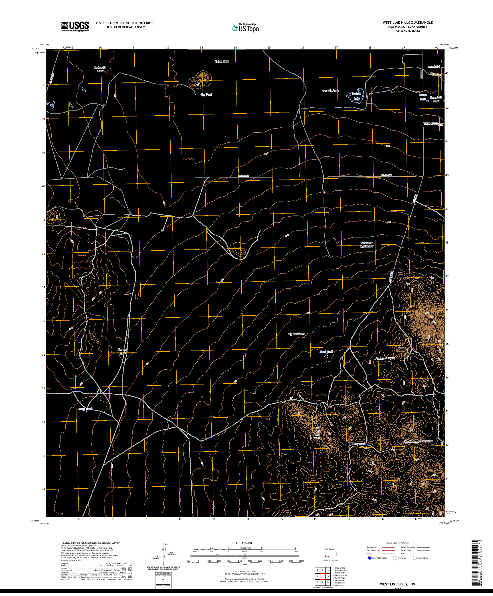 US TOPO 7.5-MINUTE MAP FOR WEST LIME HILLS, NM