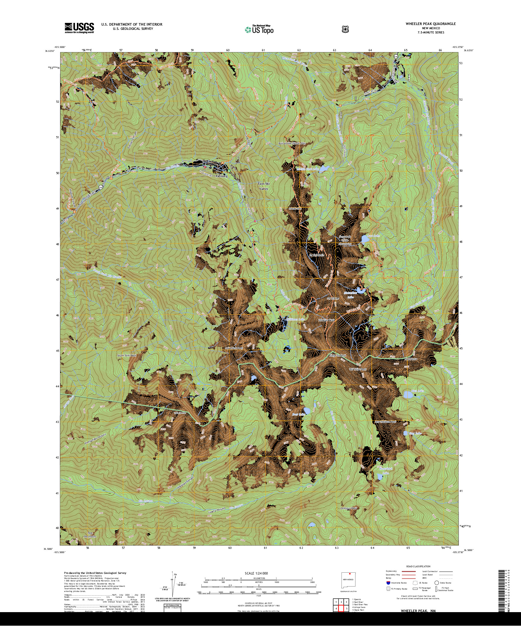 US TOPO 7.5-MINUTE MAP FOR WHEELER PEAK, NM