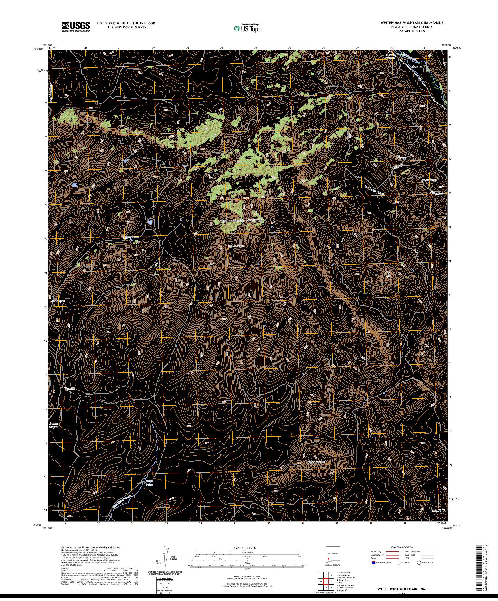 US TOPO 7.5-MINUTE MAP FOR WHITEHORSE MOUNTAIN, NM