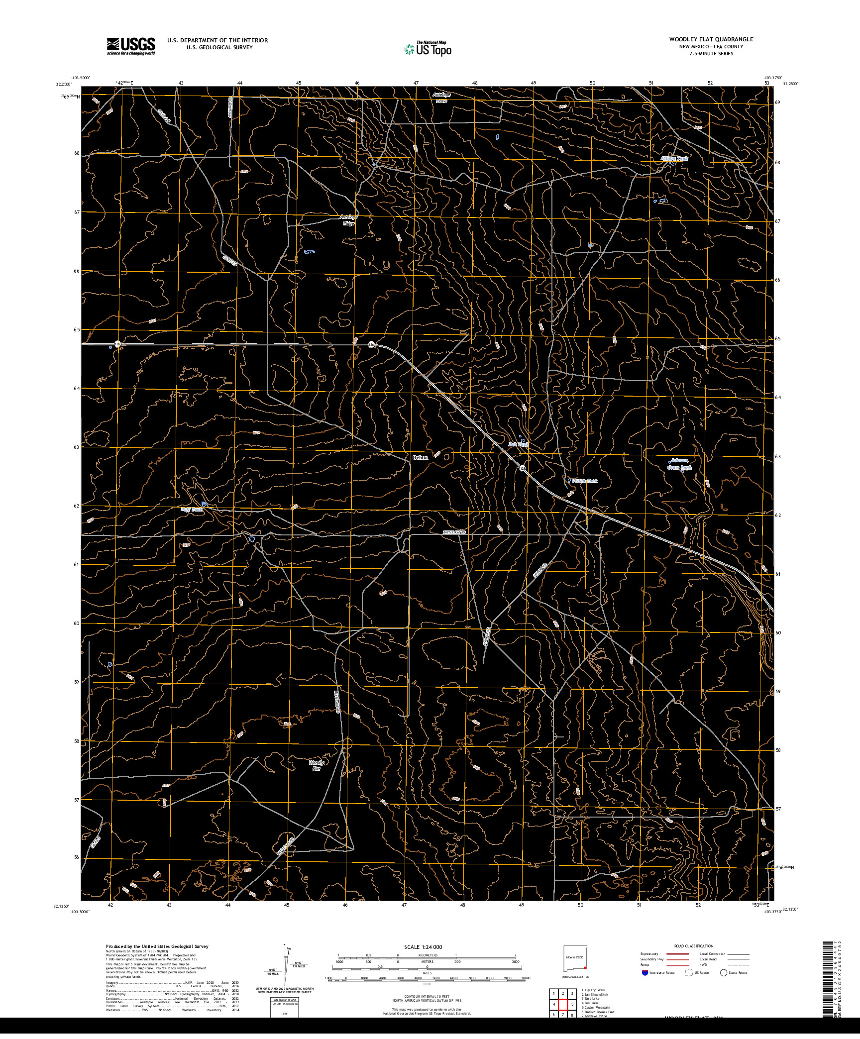 US TOPO 7.5-MINUTE MAP FOR WOODLEY FLAT, NM