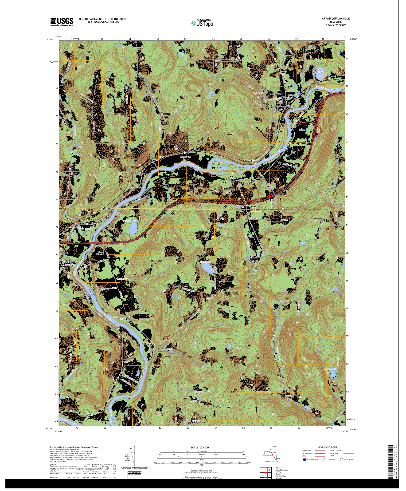 US TOPO 7.5-MINUTE MAP FOR AFTON, NY