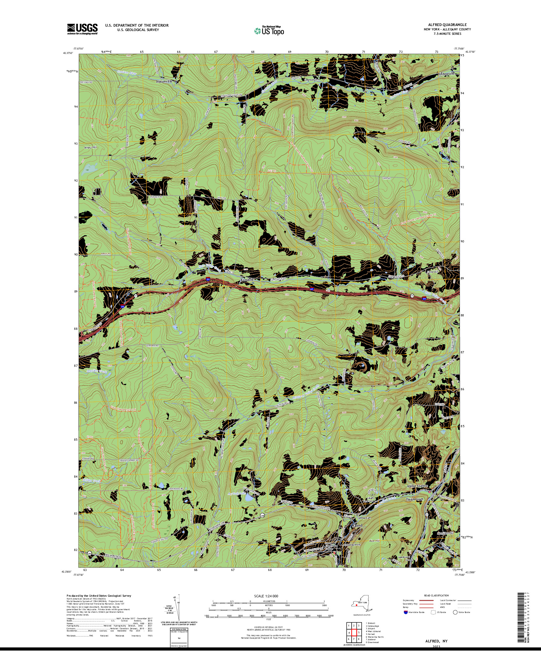 US TOPO 7.5-MINUTE MAP FOR ALFRED, NY