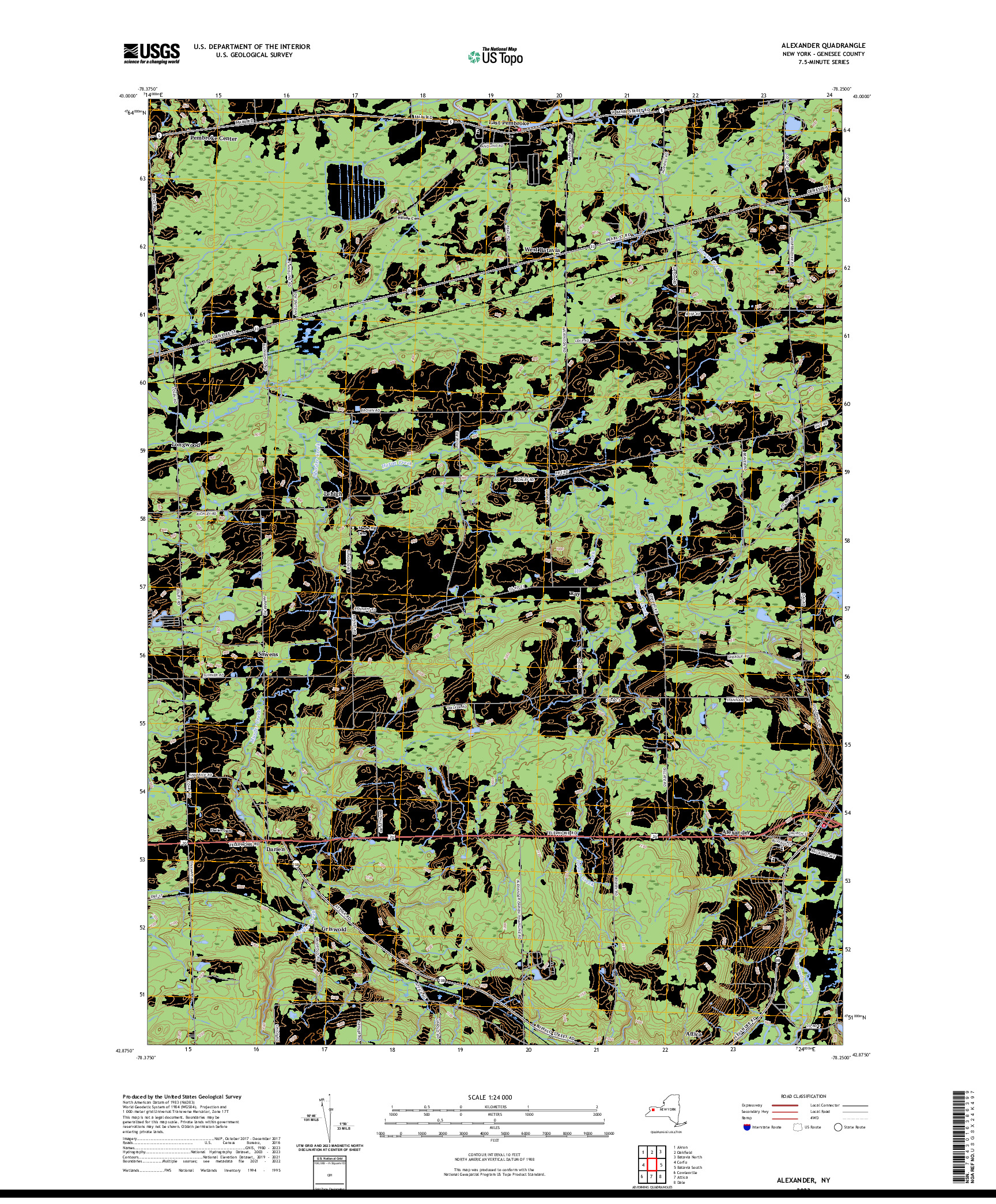 US TOPO 7.5-MINUTE MAP FOR ALEXANDER, NY