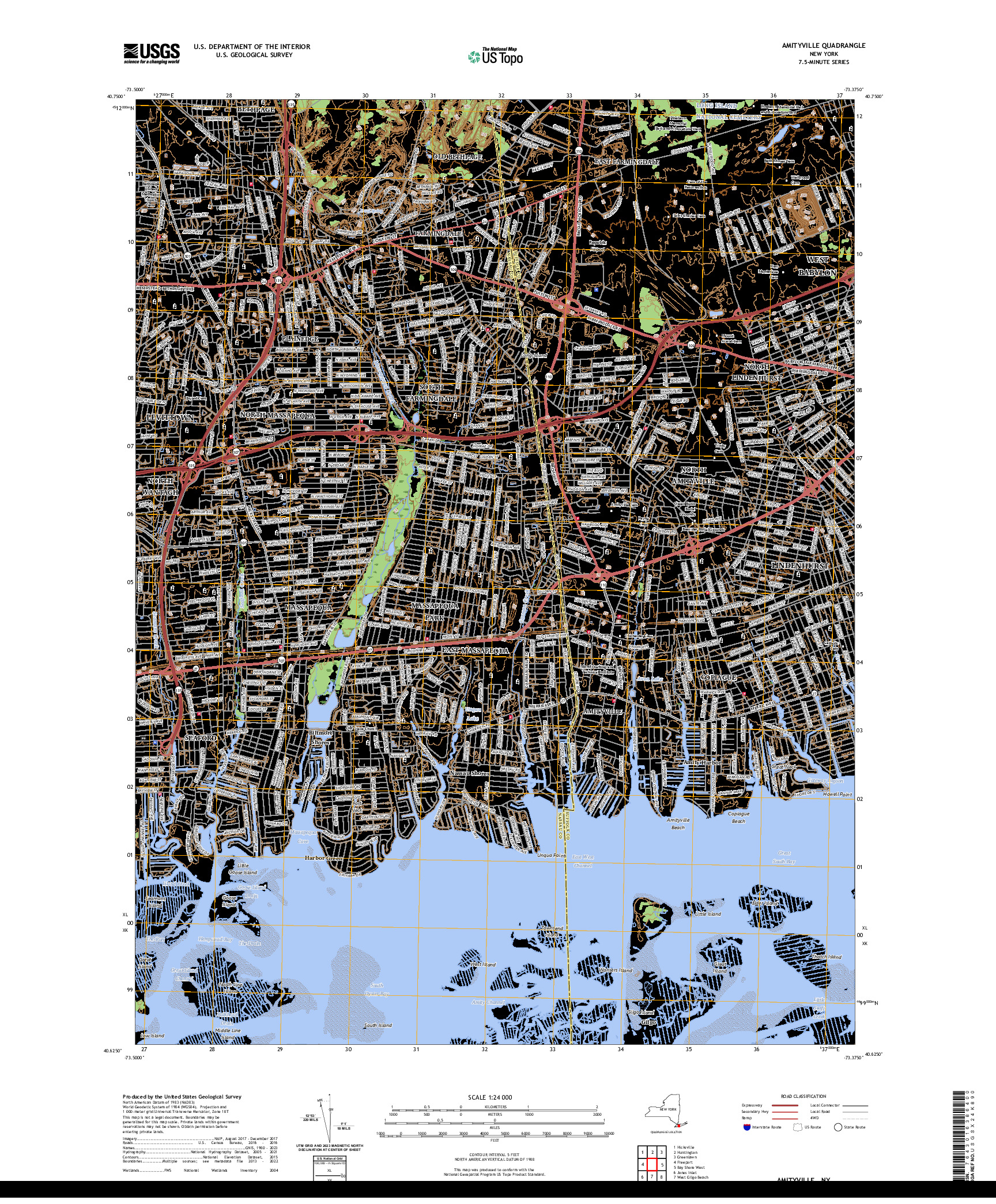 US TOPO 7.5-MINUTE MAP FOR AMITYVILLE, NY