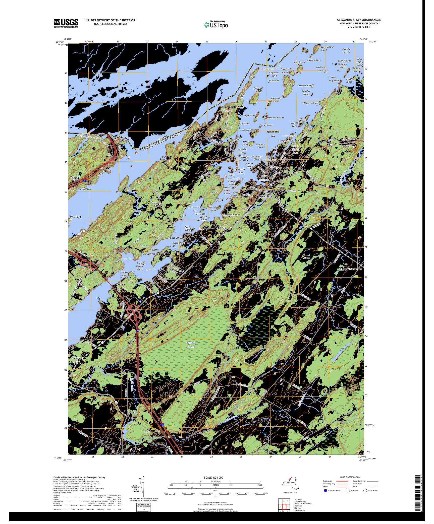 US TOPO 7.5-MINUTE MAP FOR ALEXANDRIA BAY, NY,ON