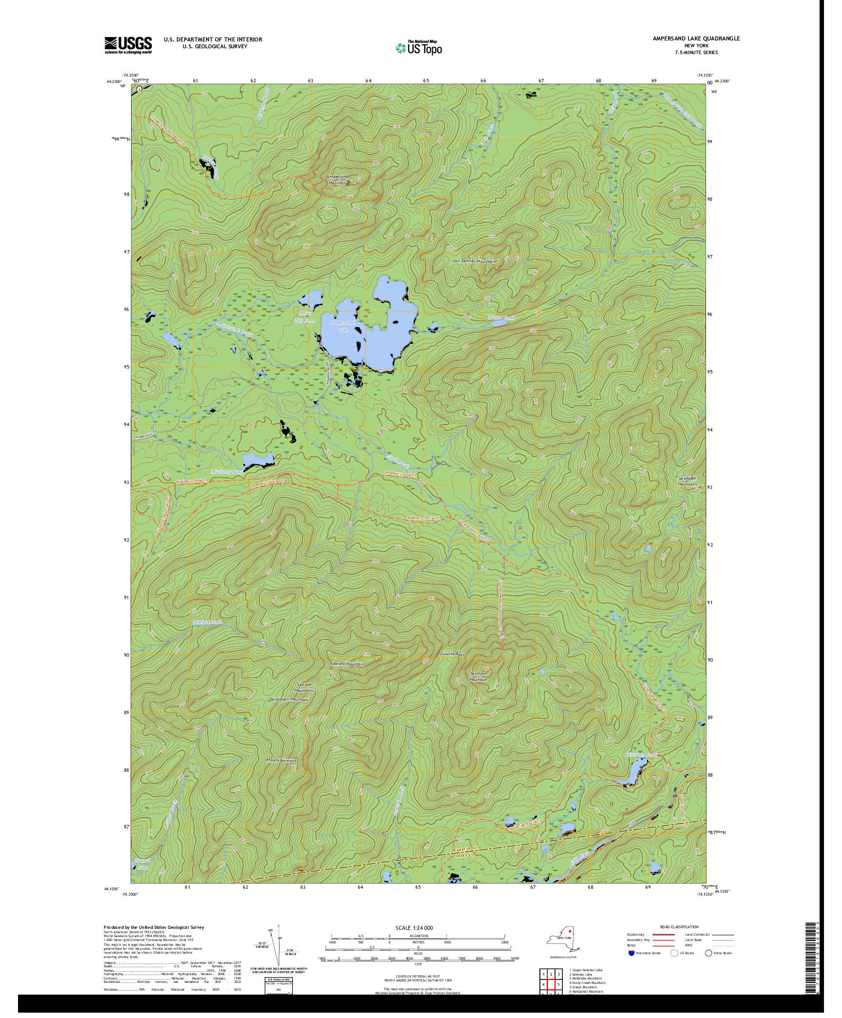 US TOPO 7.5-MINUTE MAP FOR AMPERSAND LAKE, NY