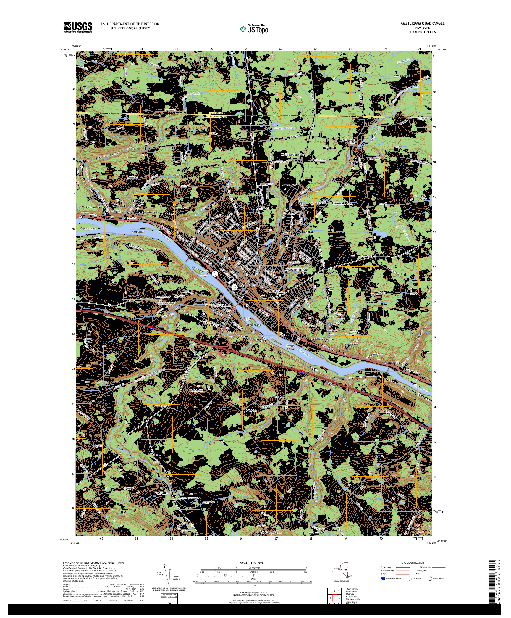 US TOPO 7.5-MINUTE MAP FOR AMSTERDAM, NY