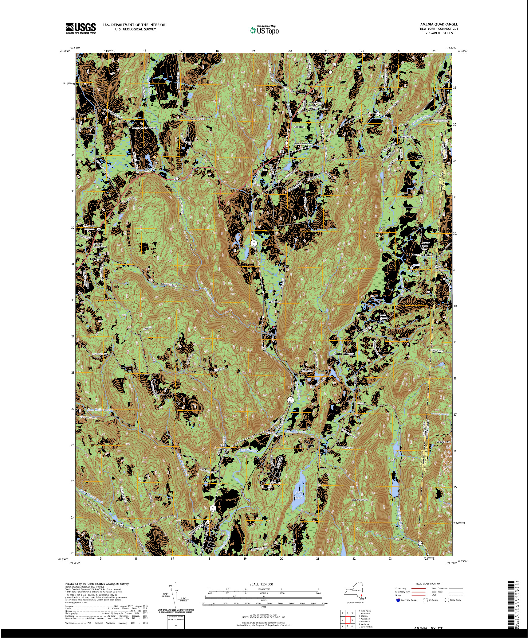 US TOPO 7.5-MINUTE MAP FOR AMENIA, NY,CT