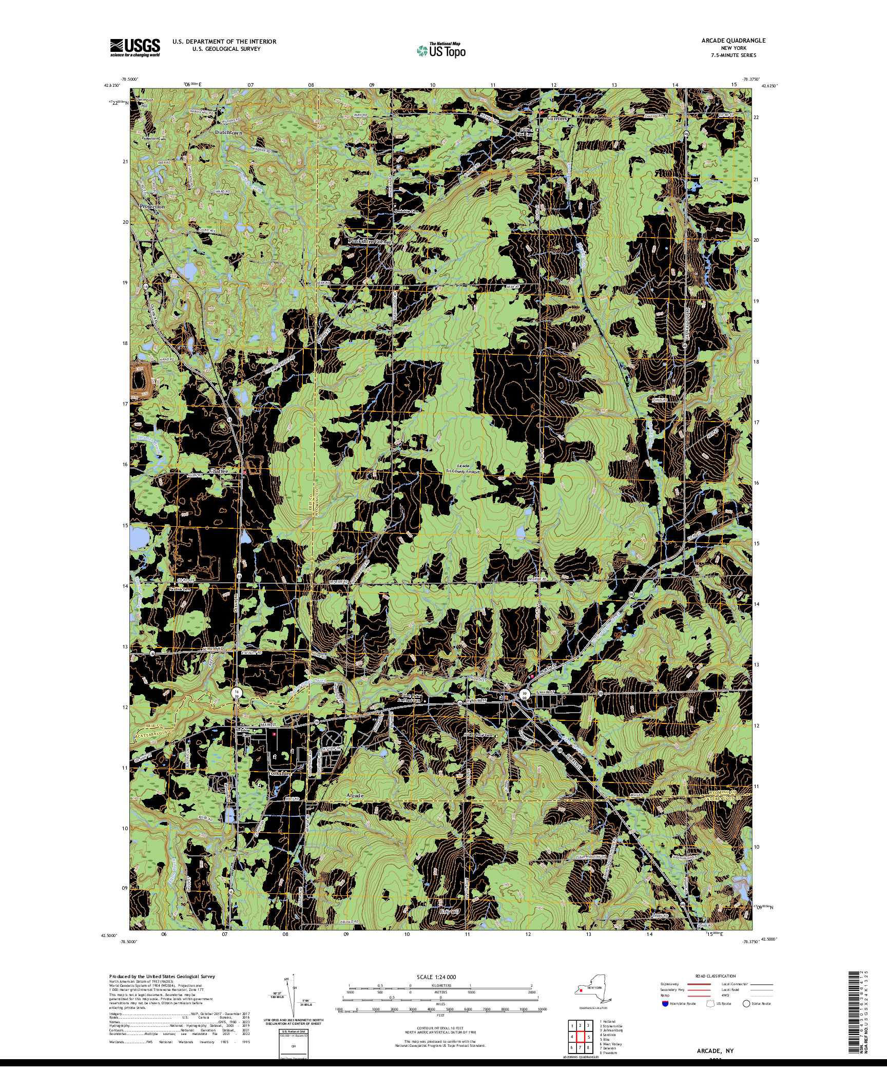 US TOPO 7.5-MINUTE MAP FOR ARCADE, NY