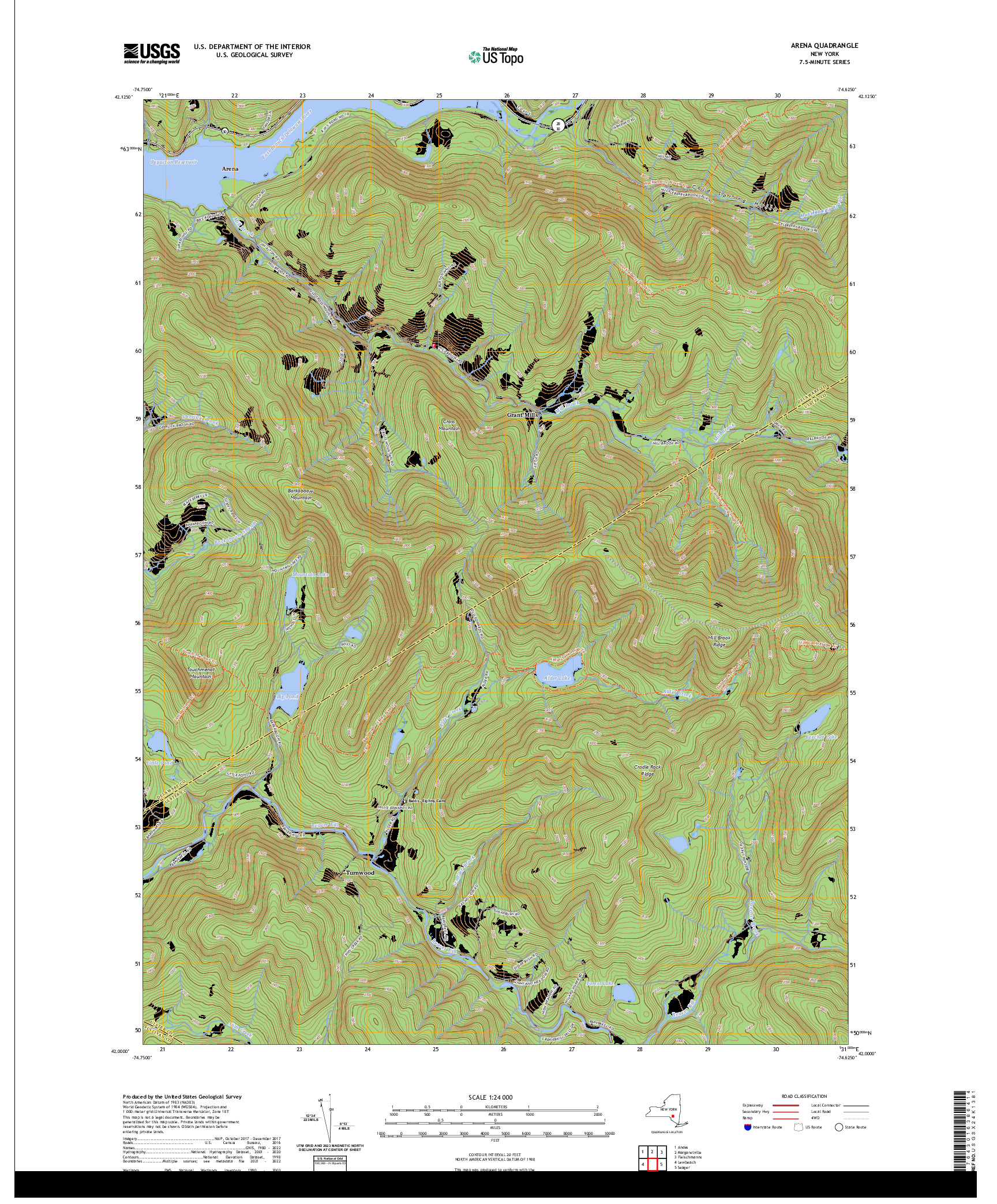 US TOPO 7.5-MINUTE MAP FOR ARENA, NY