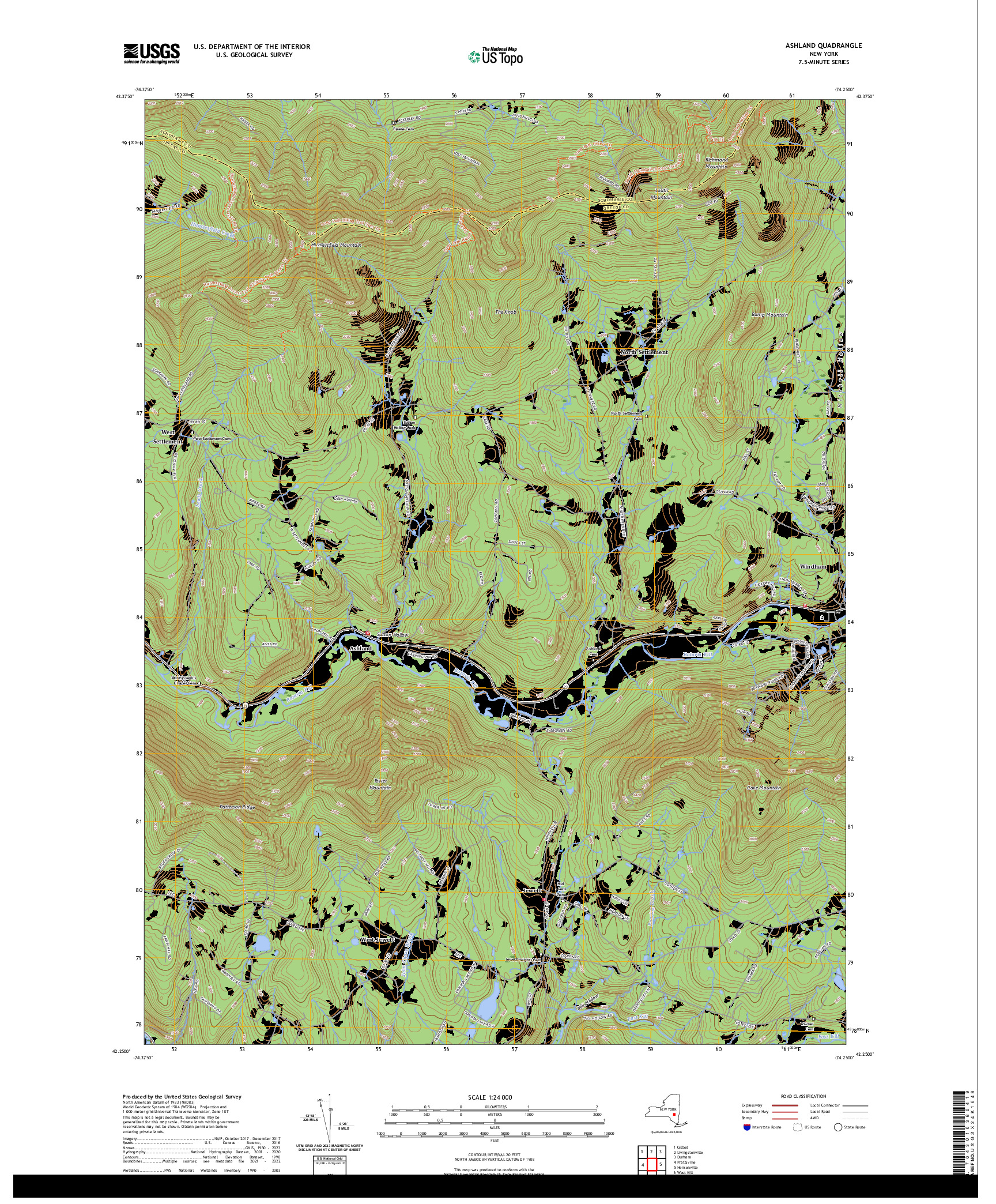 US TOPO 7.5-MINUTE MAP FOR ASHLAND, NY