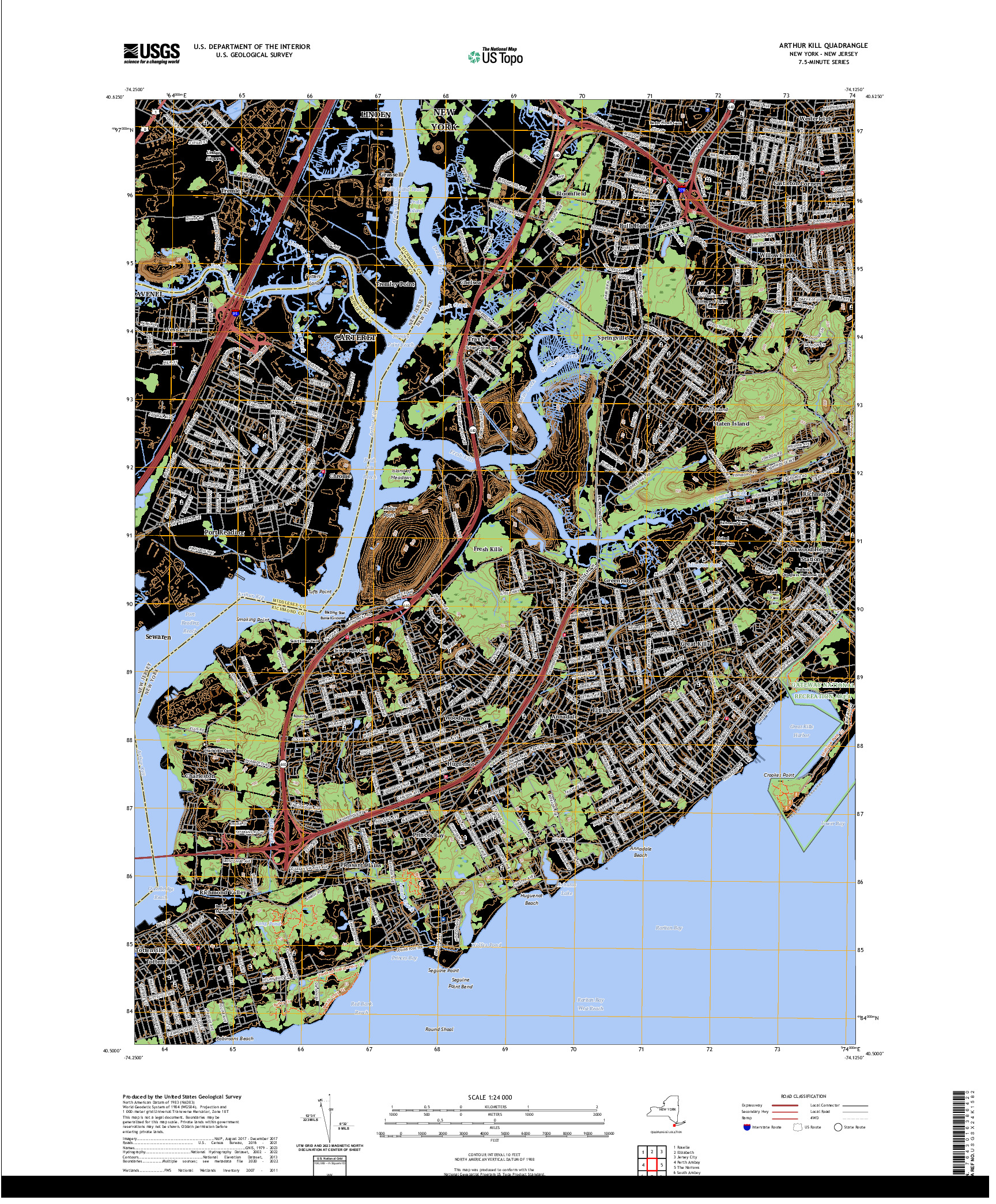 US TOPO 7.5-MINUTE MAP FOR ARTHUR KILL, NY,NJ