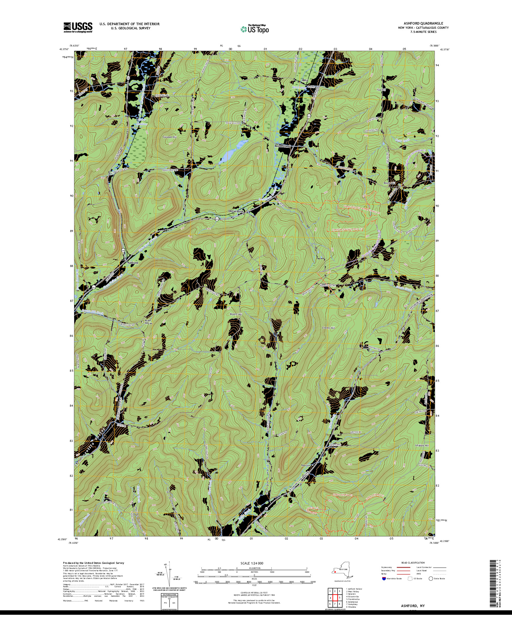 US TOPO 7.5-MINUTE MAP FOR ASHFORD, NY