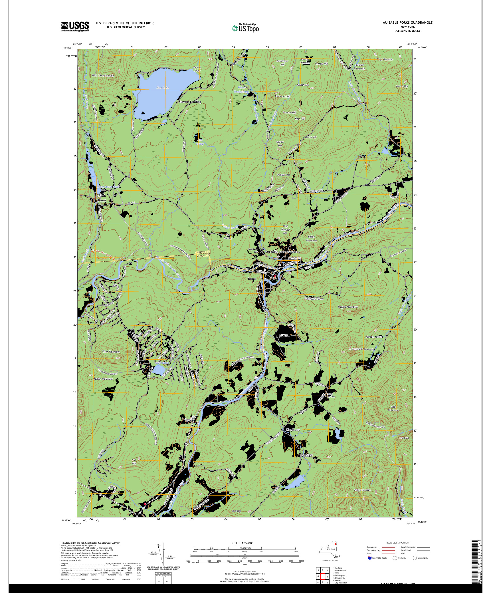 US TOPO 7.5-MINUTE MAP FOR AU SABLE FORKS, NY