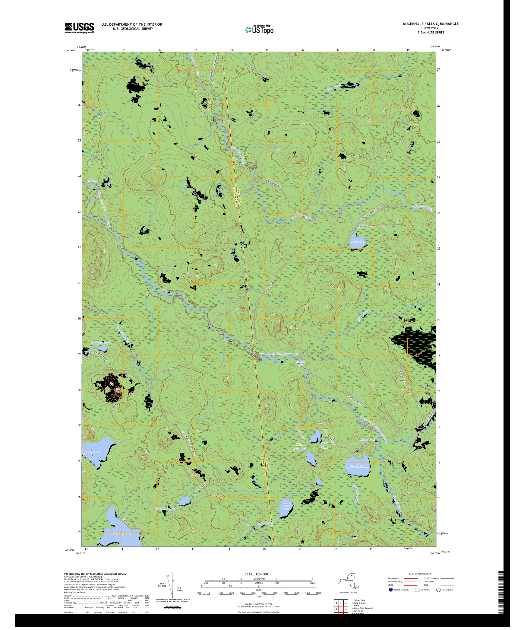 US TOPO 7.5-MINUTE MAP FOR AUGERHOLE FALLS, NY