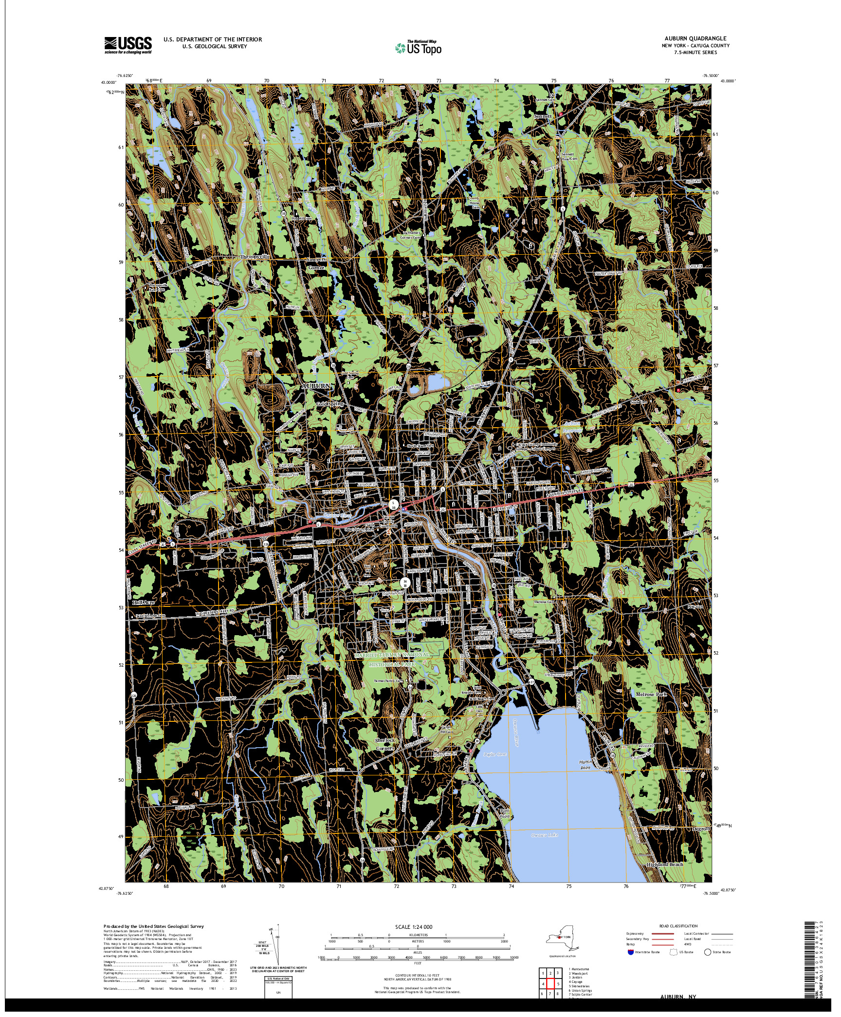 US TOPO 7.5-MINUTE MAP FOR AUBURN, NY