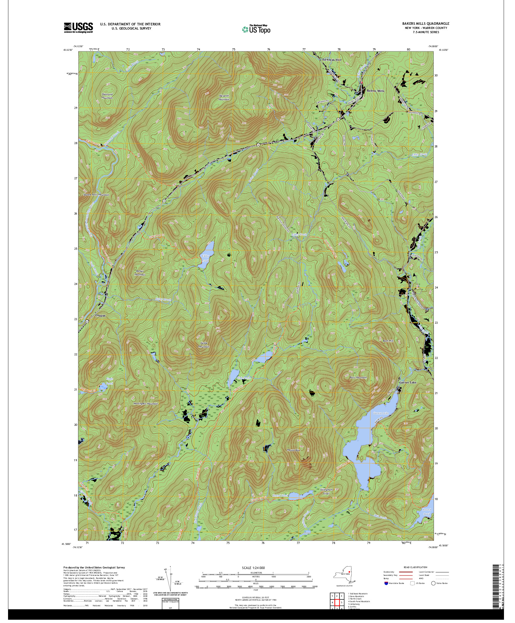 US TOPO 7.5-MINUTE MAP FOR BAKERS MILLS, NY