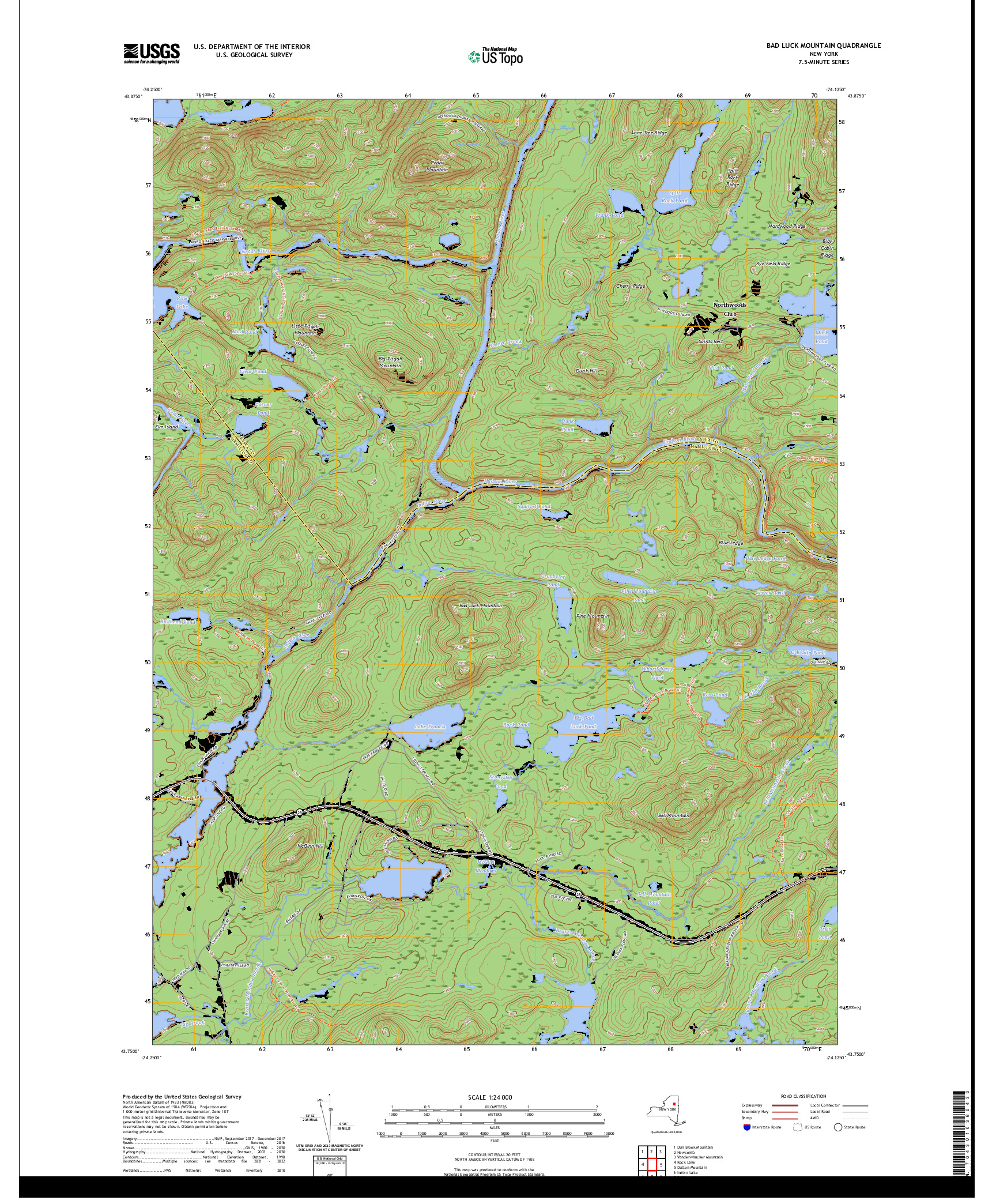 US TOPO 7.5-MINUTE MAP FOR BAD LUCK MOUNTAIN, NY