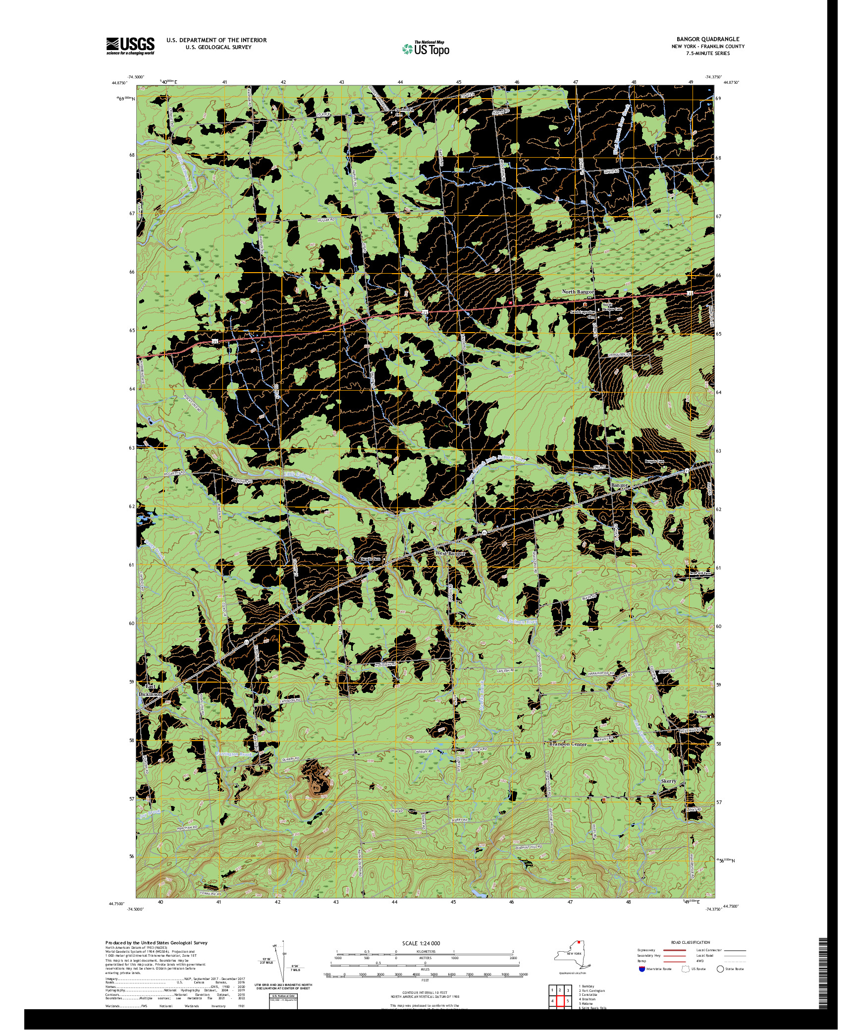 US TOPO 7.5-MINUTE MAP FOR BANGOR, NY