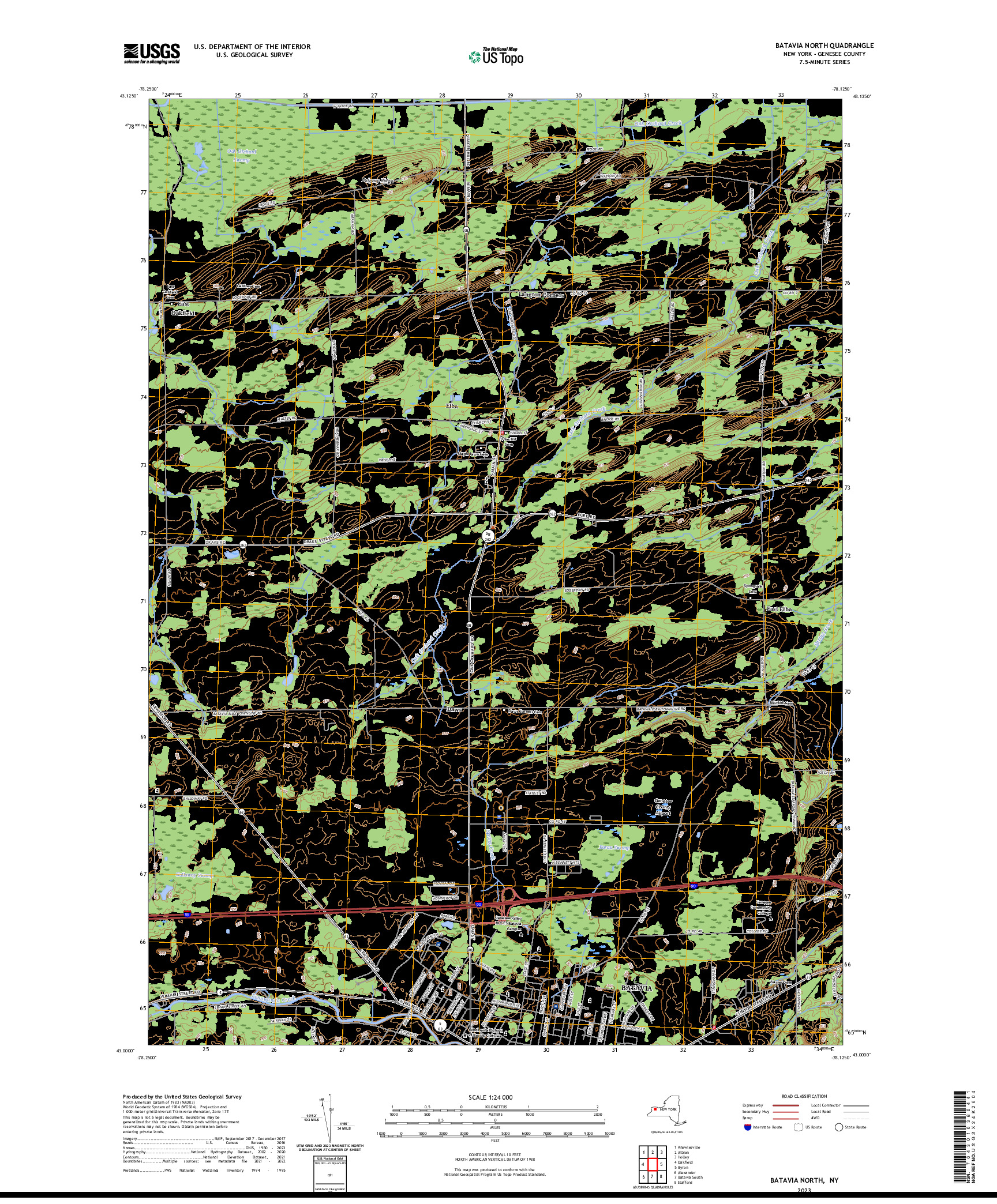 US TOPO 7.5-MINUTE MAP FOR BATAVIA NORTH, NY