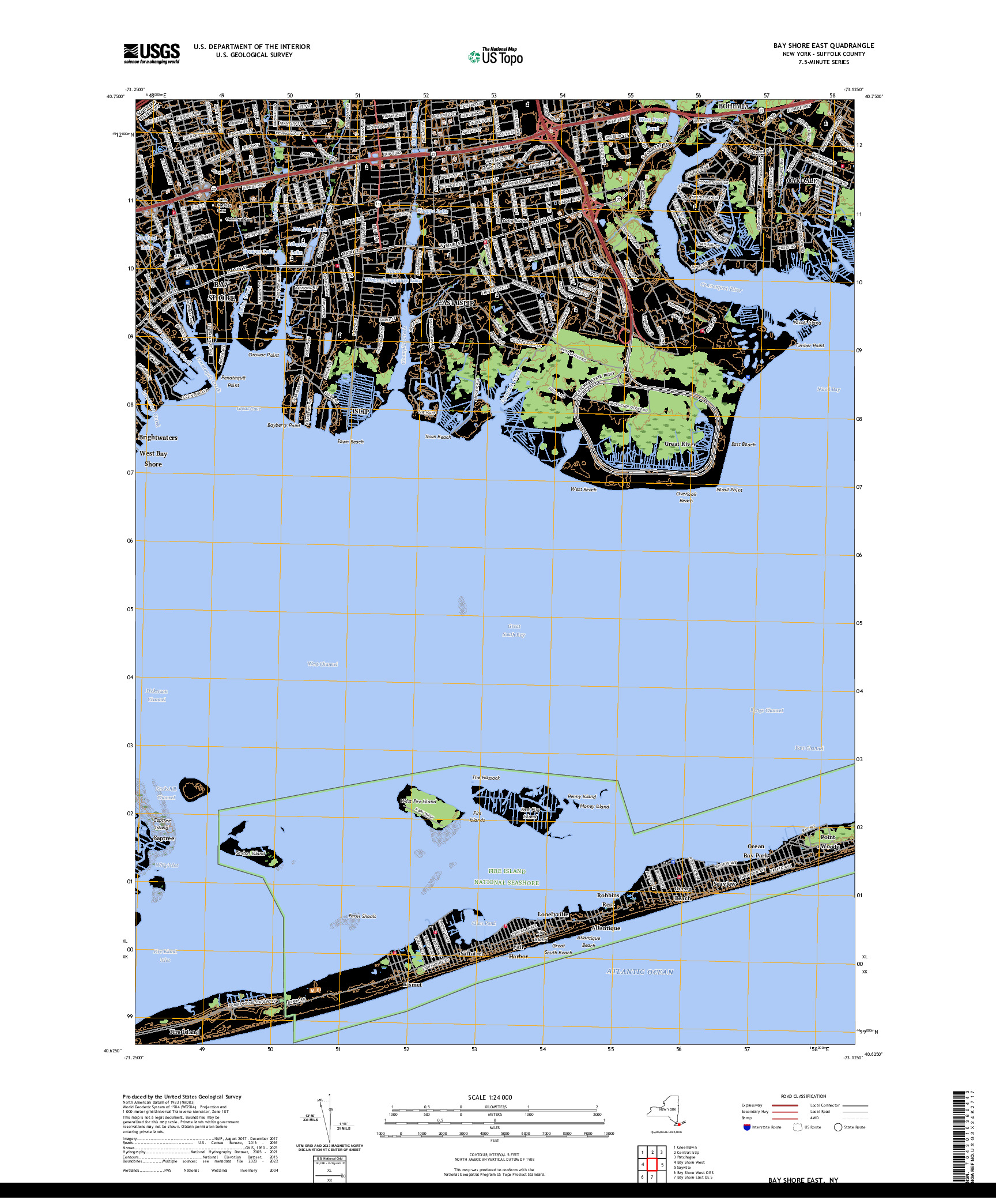 US TOPO 7.5-MINUTE MAP FOR BAY SHORE EAST, NY