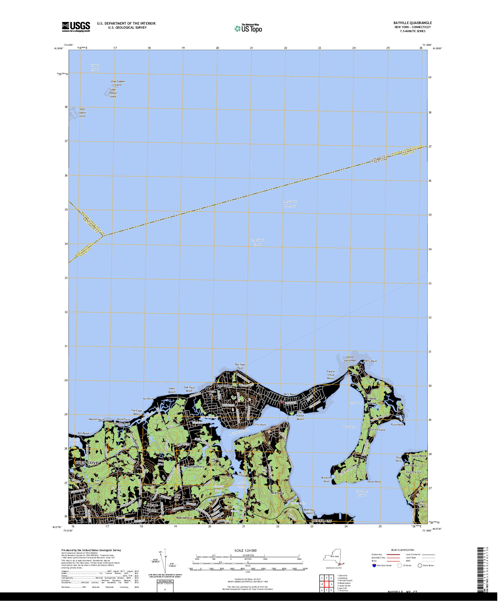 US TOPO 7.5-MINUTE MAP FOR BAYVILLE, NY,CT