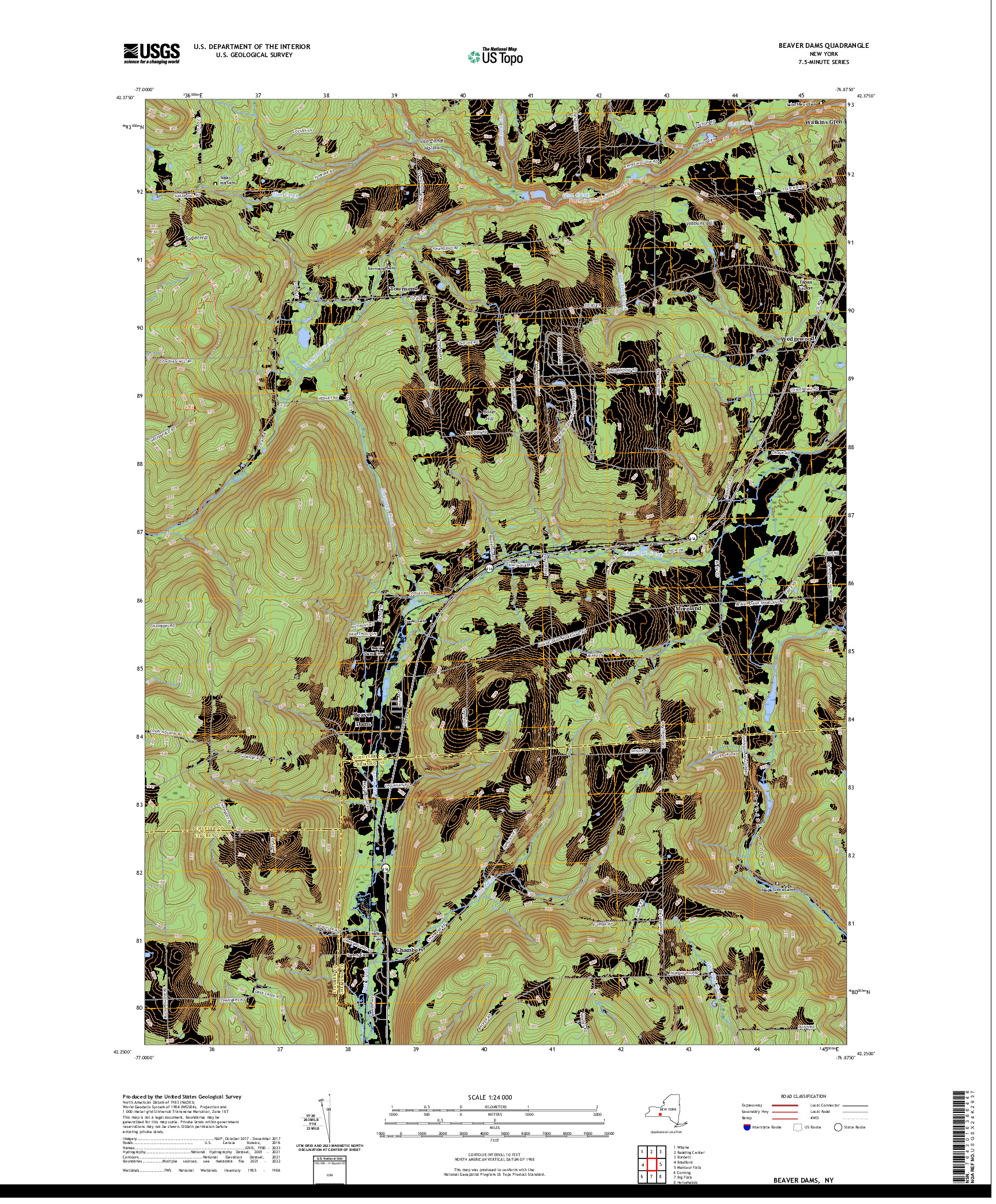 US TOPO 7.5-MINUTE MAP FOR BEAVER DAMS, NY