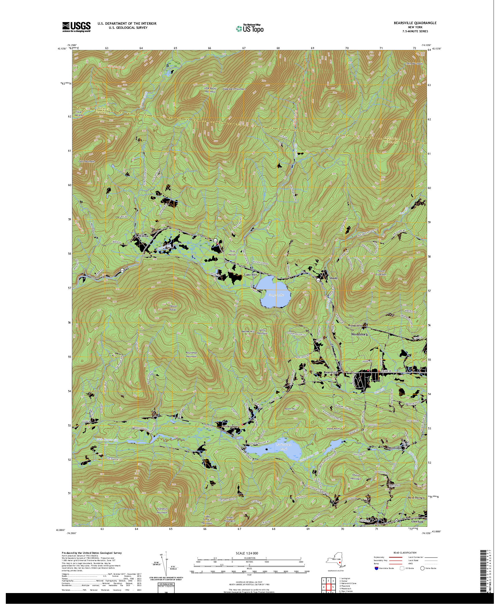 US TOPO 7.5-MINUTE MAP FOR BEARSVILLE, NY