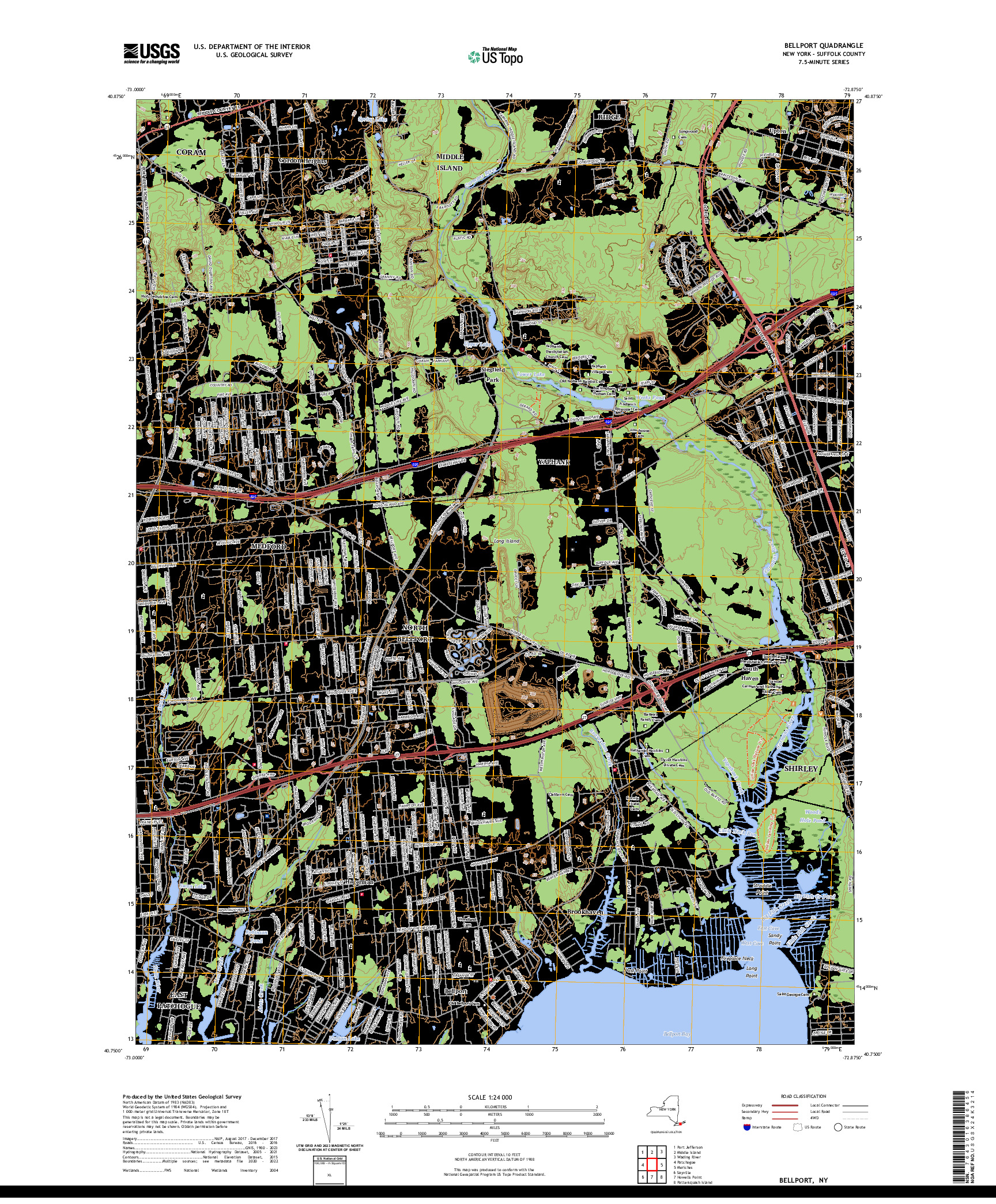 US TOPO 7.5-MINUTE MAP FOR BELLPORT, NY