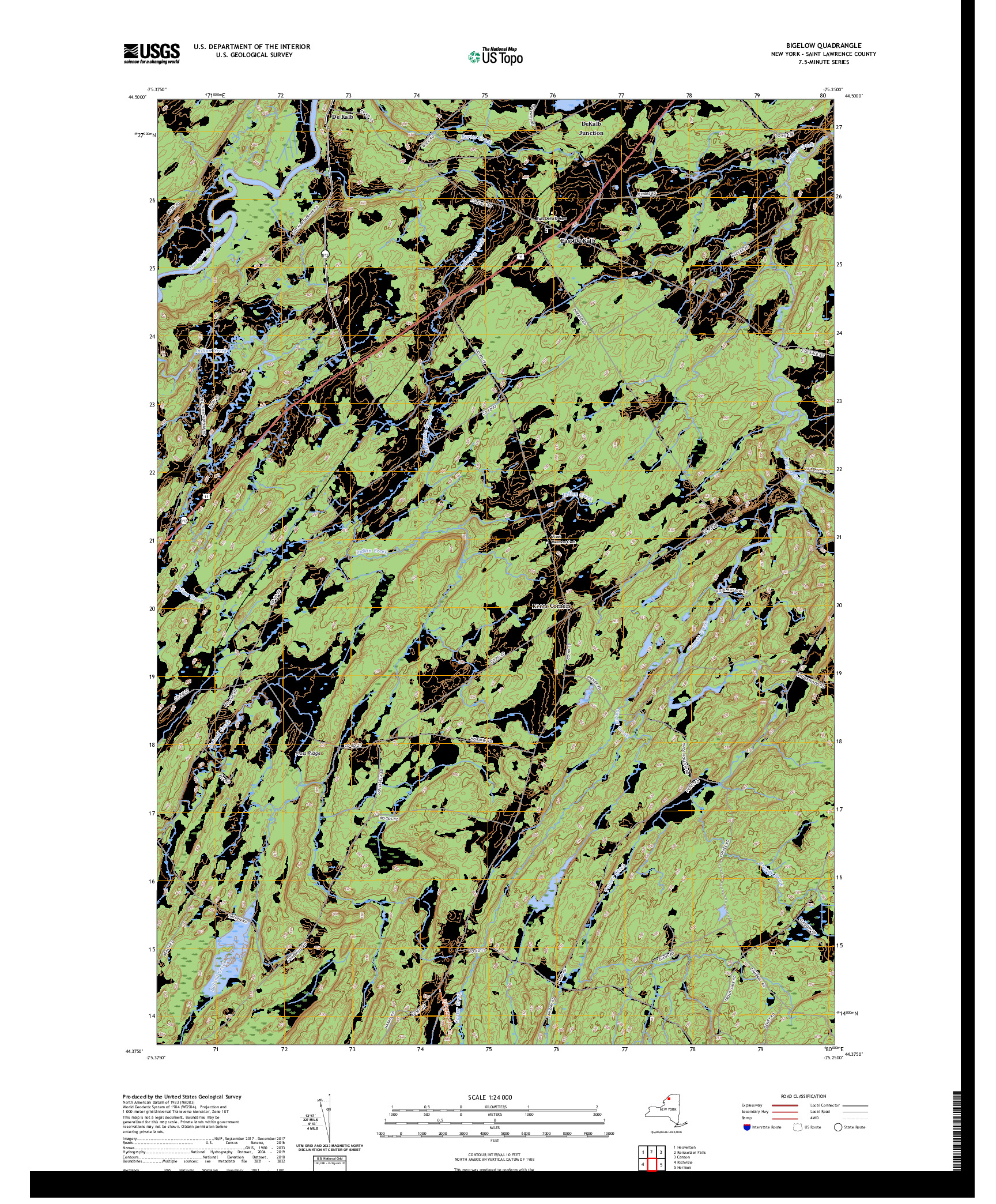 US TOPO 7.5-MINUTE MAP FOR BIGELOW, NY