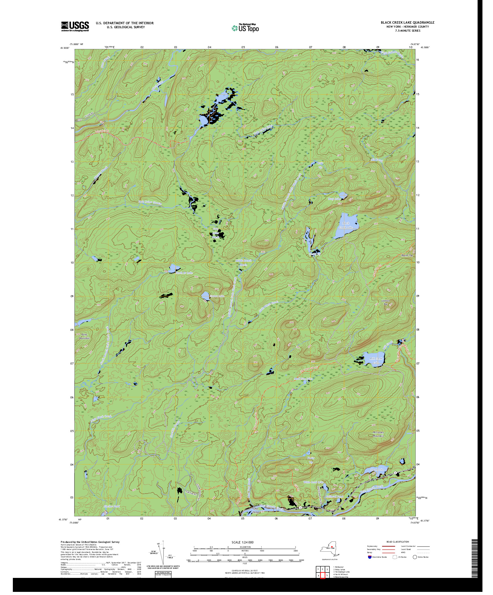 US TOPO 7.5-MINUTE MAP FOR BLACK CREEK LAKE, NY