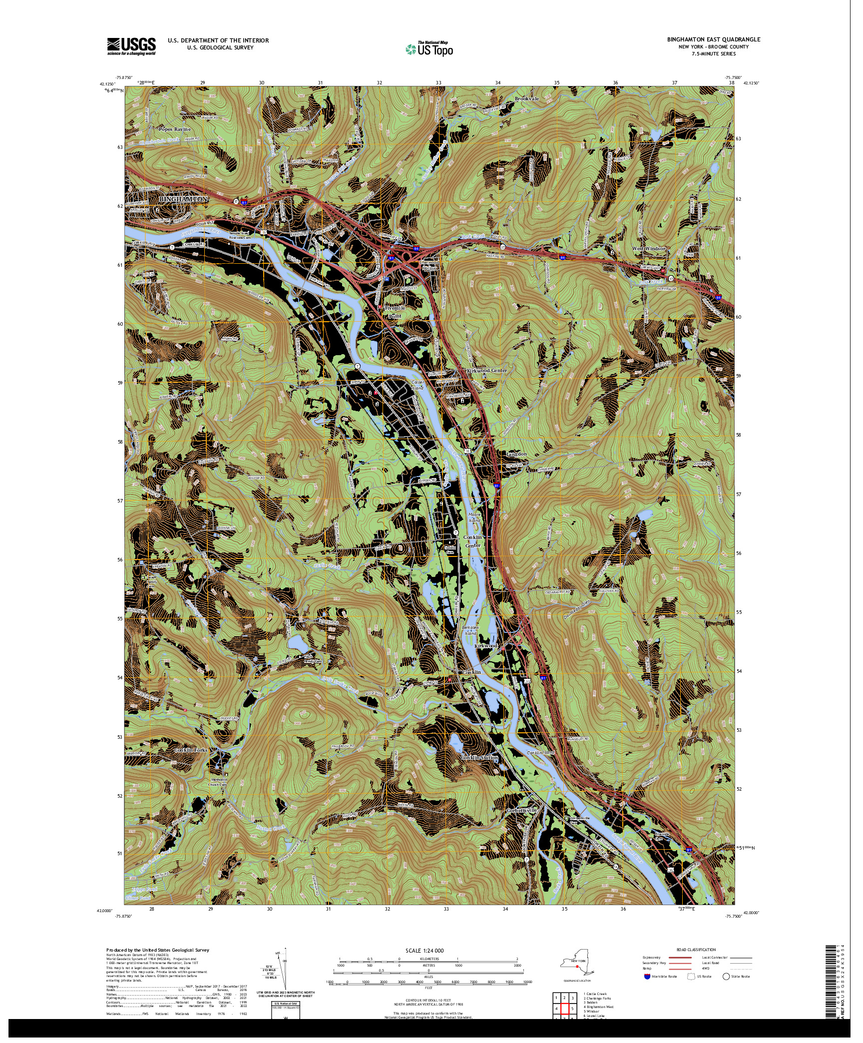 US TOPO 7.5-MINUTE MAP FOR BINGHAMTON EAST, NY