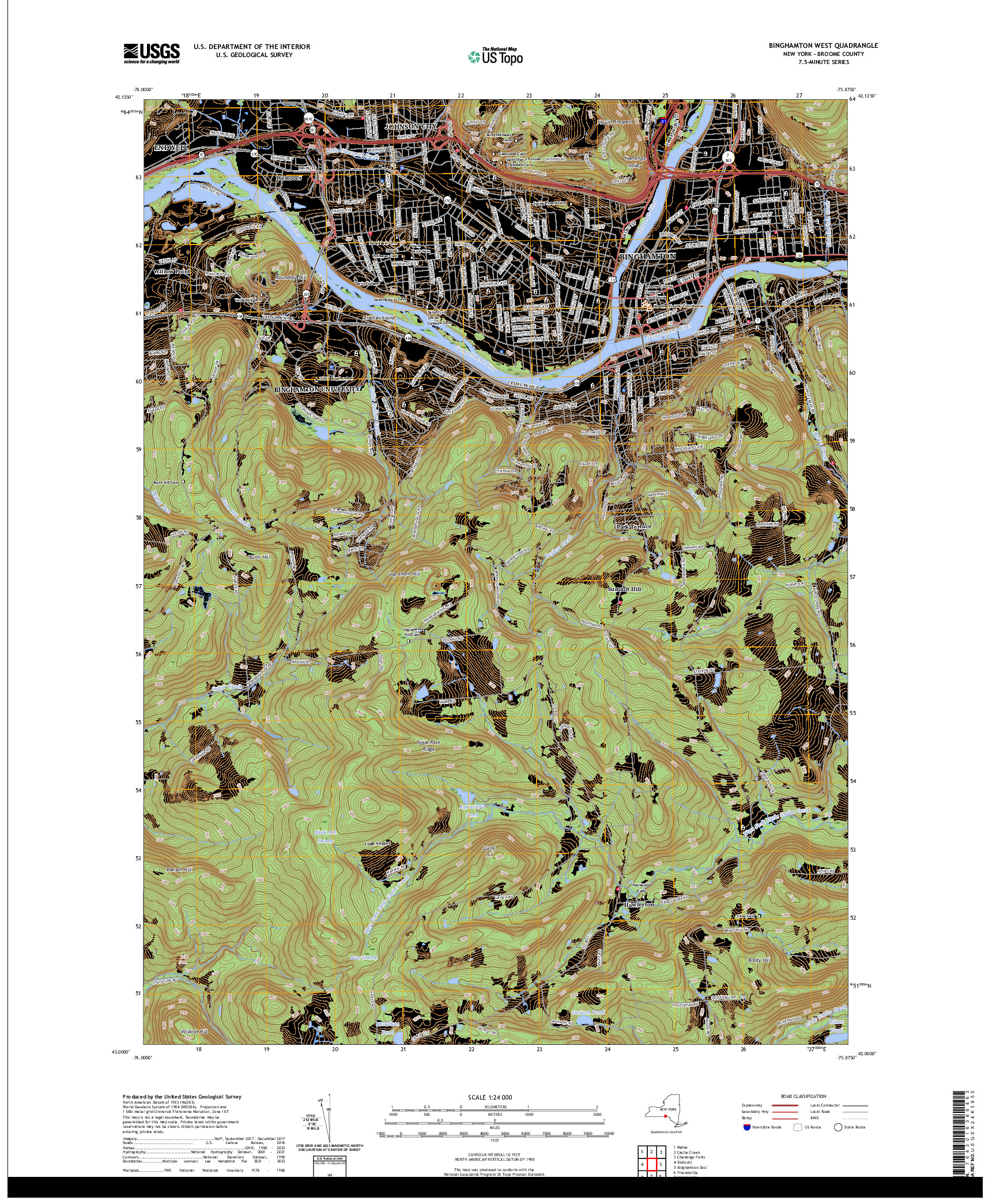 US TOPO 7.5-MINUTE MAP FOR BINGHAMTON WEST, NY