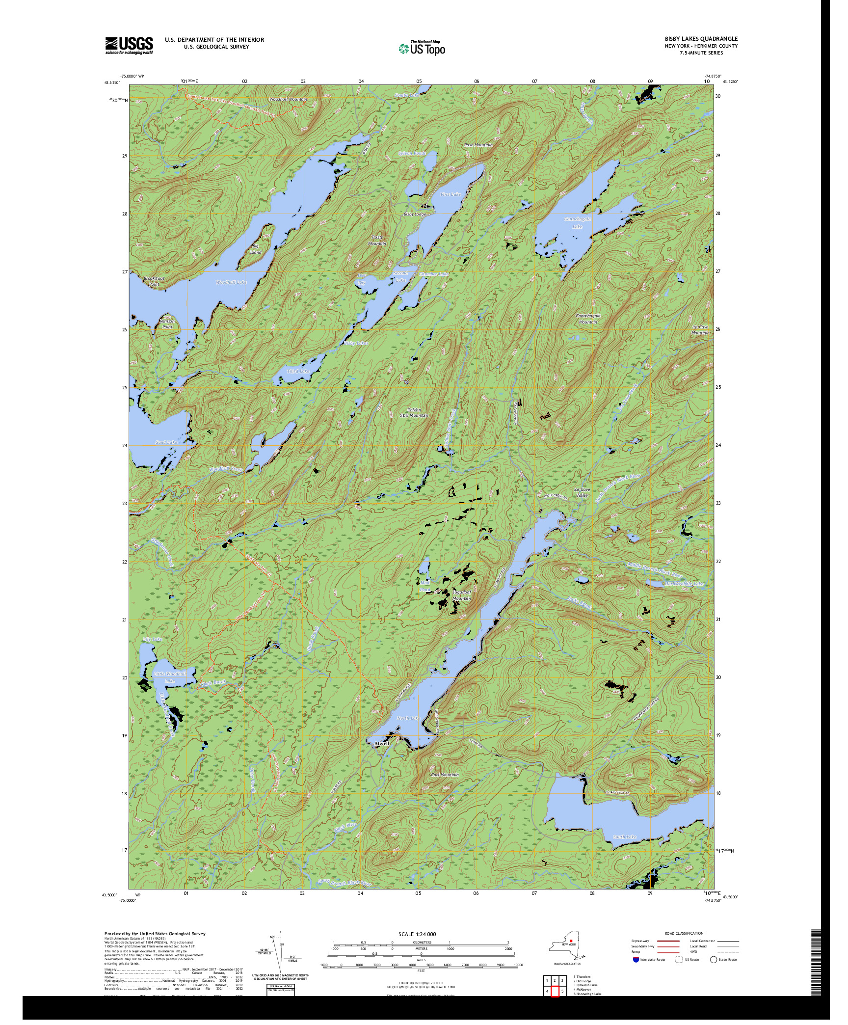 US TOPO 7.5-MINUTE MAP FOR BISBY LAKES, NY