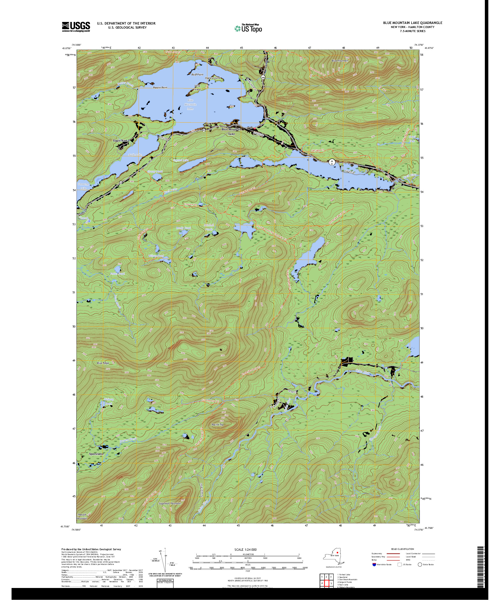 US TOPO 7.5-MINUTE MAP FOR BLUE MOUNTAIN LAKE, NY