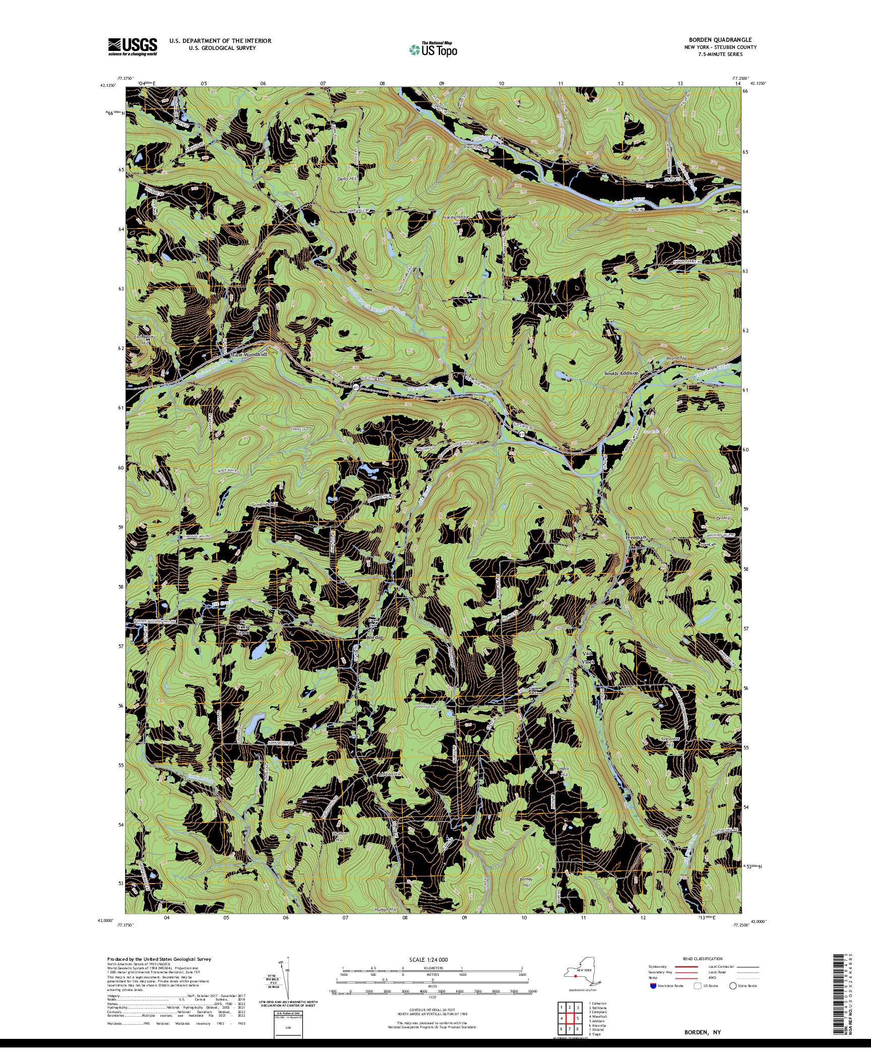 US TOPO 7.5-MINUTE MAP FOR BORDEN, NY