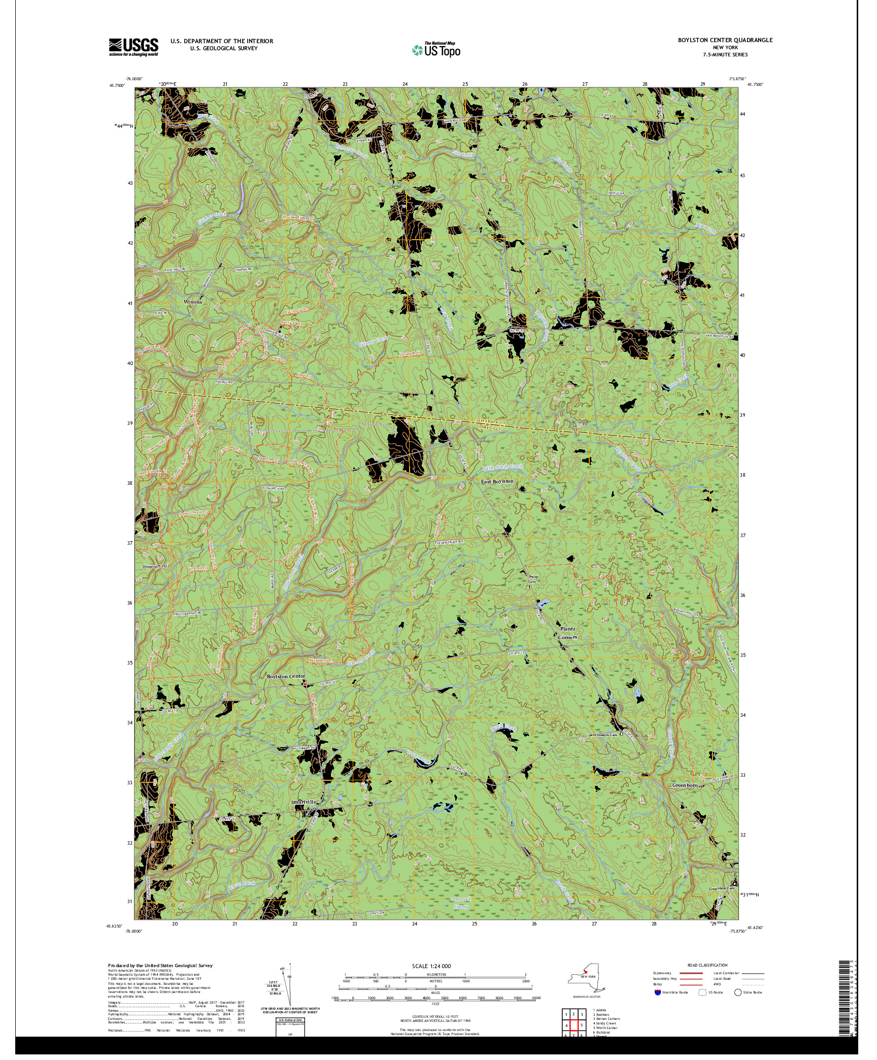 US TOPO 7.5-MINUTE MAP FOR BOYLSTON CENTER, NY