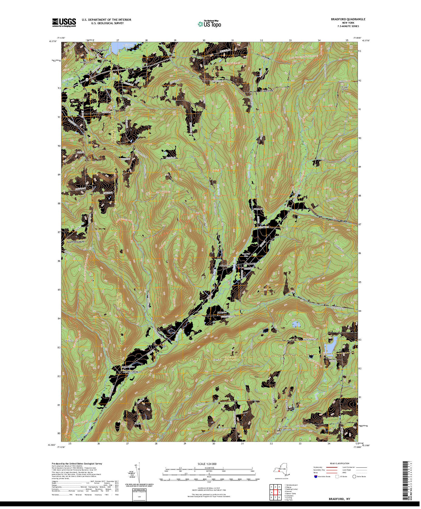 US TOPO 7.5-MINUTE MAP FOR BRADFORD, NY